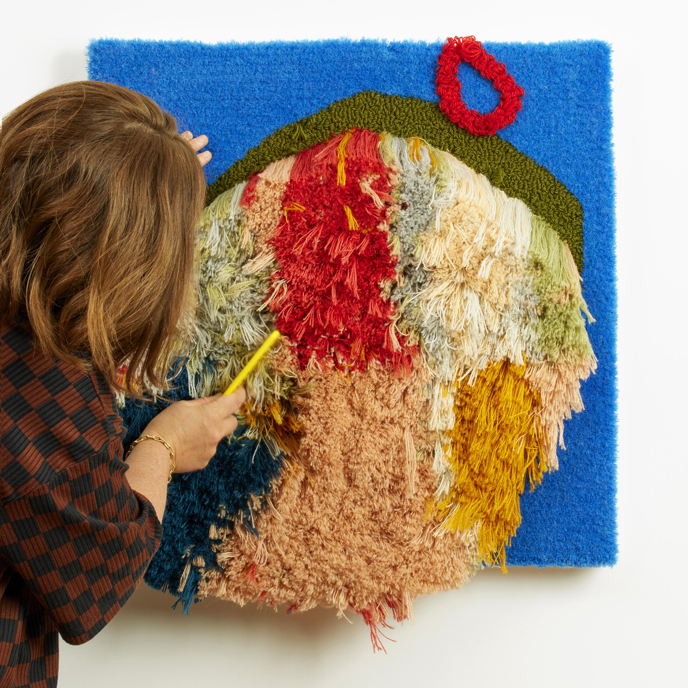 'Jelly Roll' - contemporary fiber art, texture, pattern, blue, tufting - Sculpture by Trish Andersen