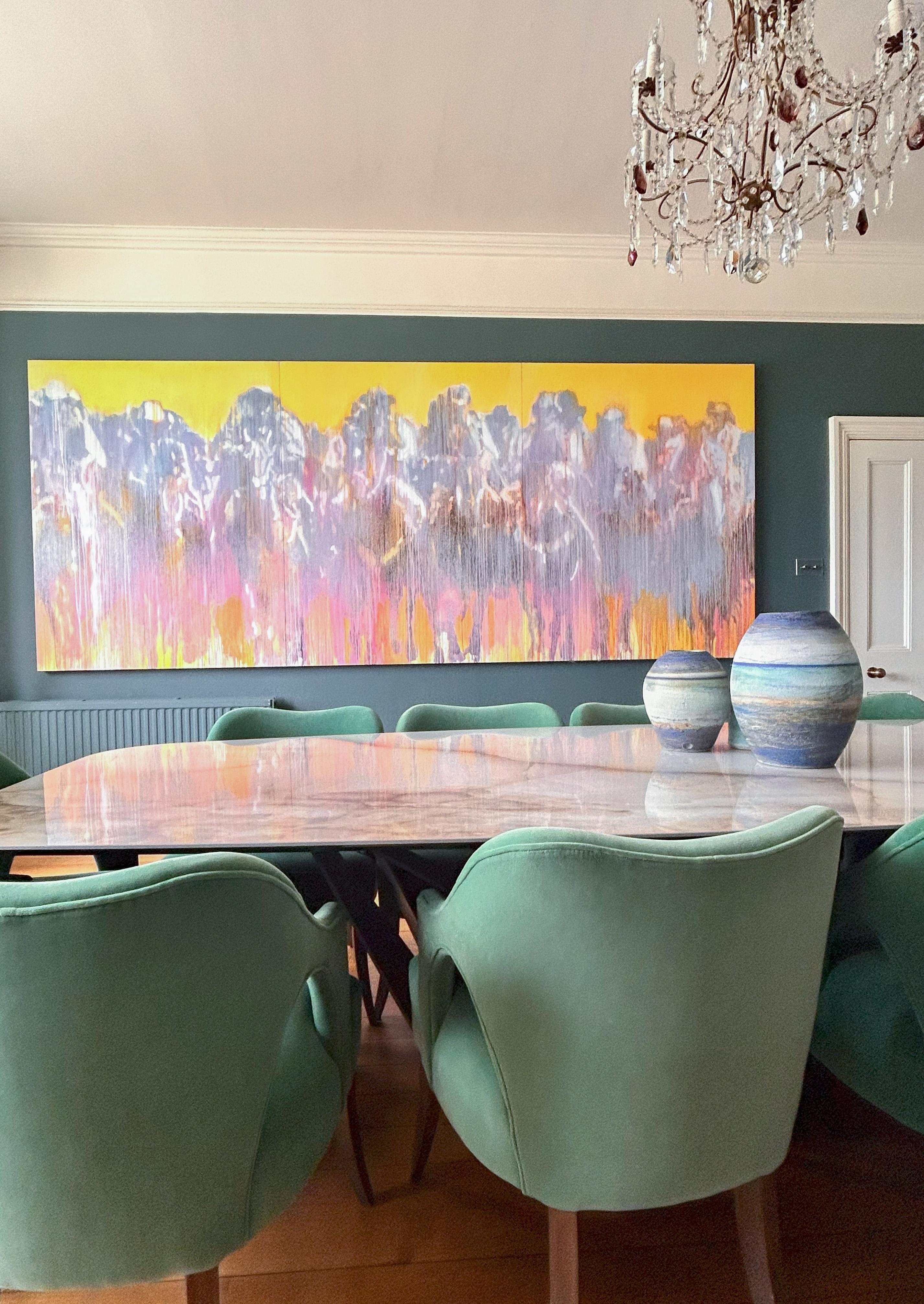 Yellow Posse - Beige Abstract Painting by Trish Wylie