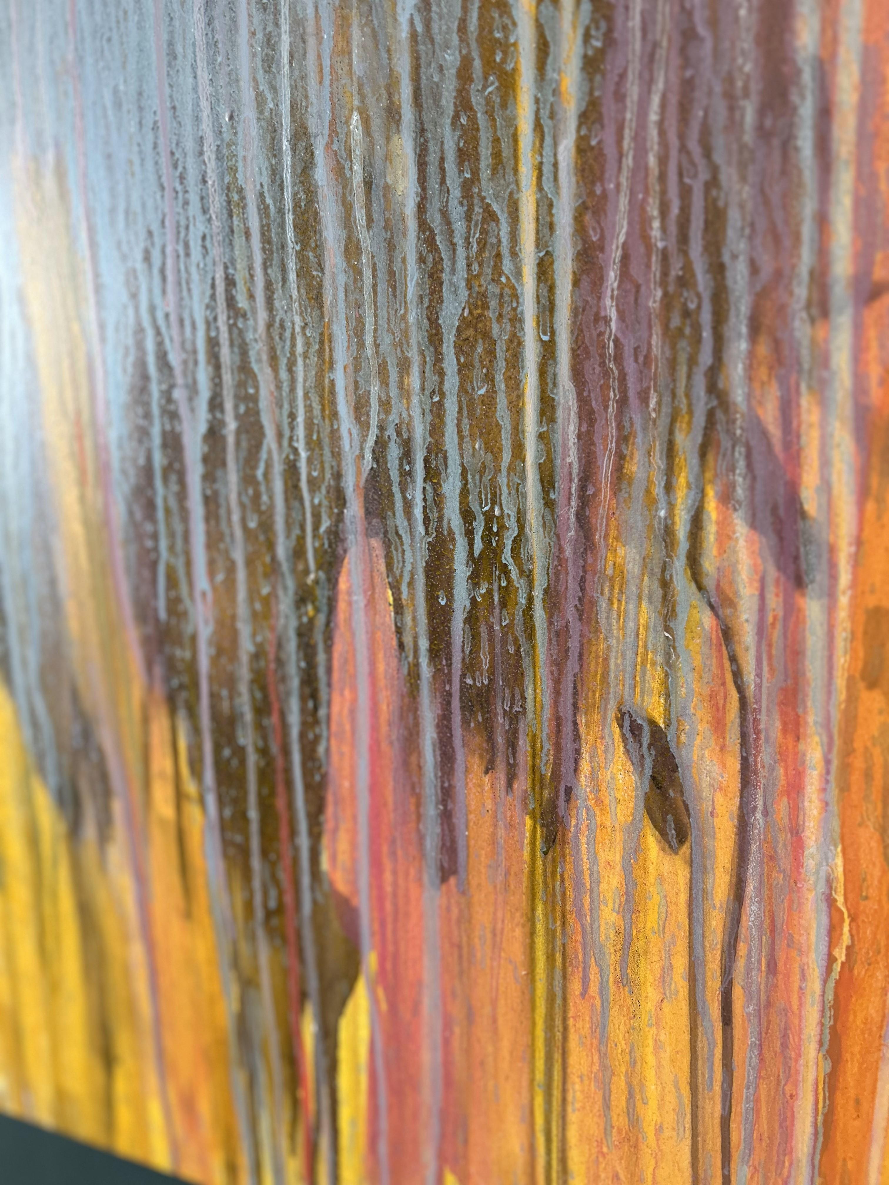 
Trish Wylie is a London-based artist known for her large-scale paintings in oils and acrylics. She explores sensual expression by incorporating various materials and mediums, drawing inspiration from 20th-century film, advertising, and religious