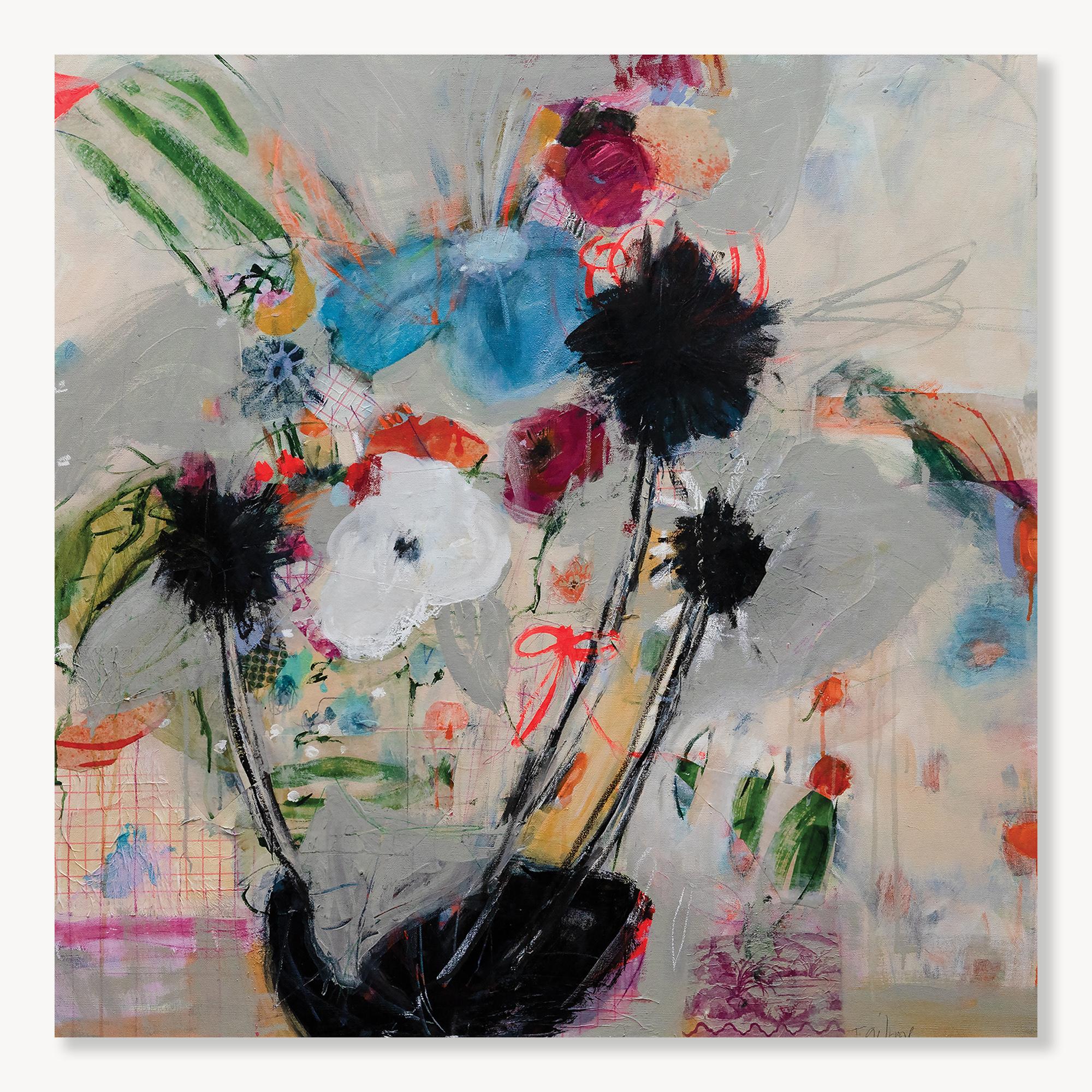 Fiocchi e fiori: Pittura mista su tela, acrilico, anni 2010, nuovo, 36x36