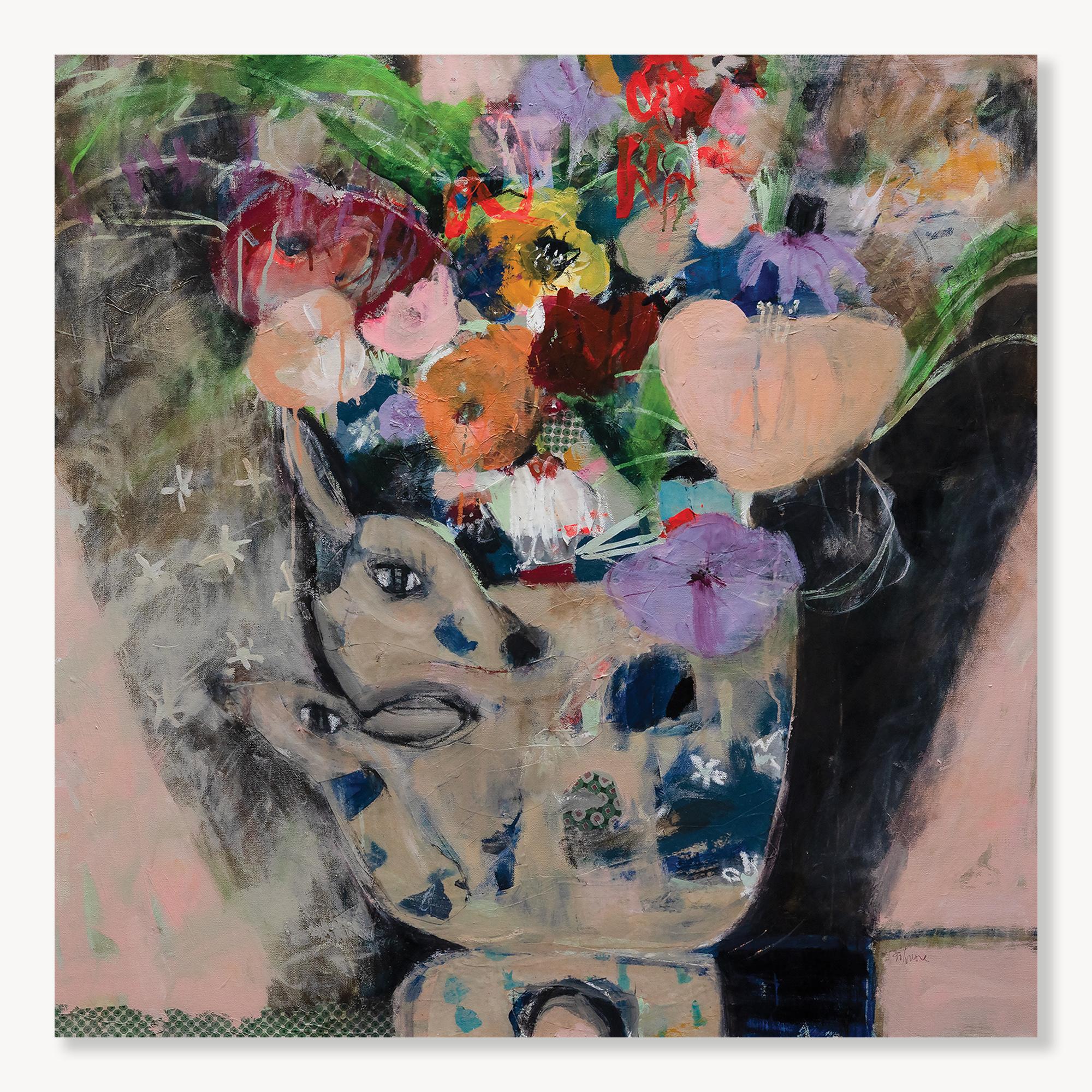 Fawn: Camouflaging My Heart: Acrylic, Mixed-Media on Canvas, 2010s, New, 36x36 - Painting by Trisha Gilmore