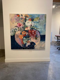 The Birds and the Flower Chatting: Mixed-Media on Canvas, 2010s, New, 51x51