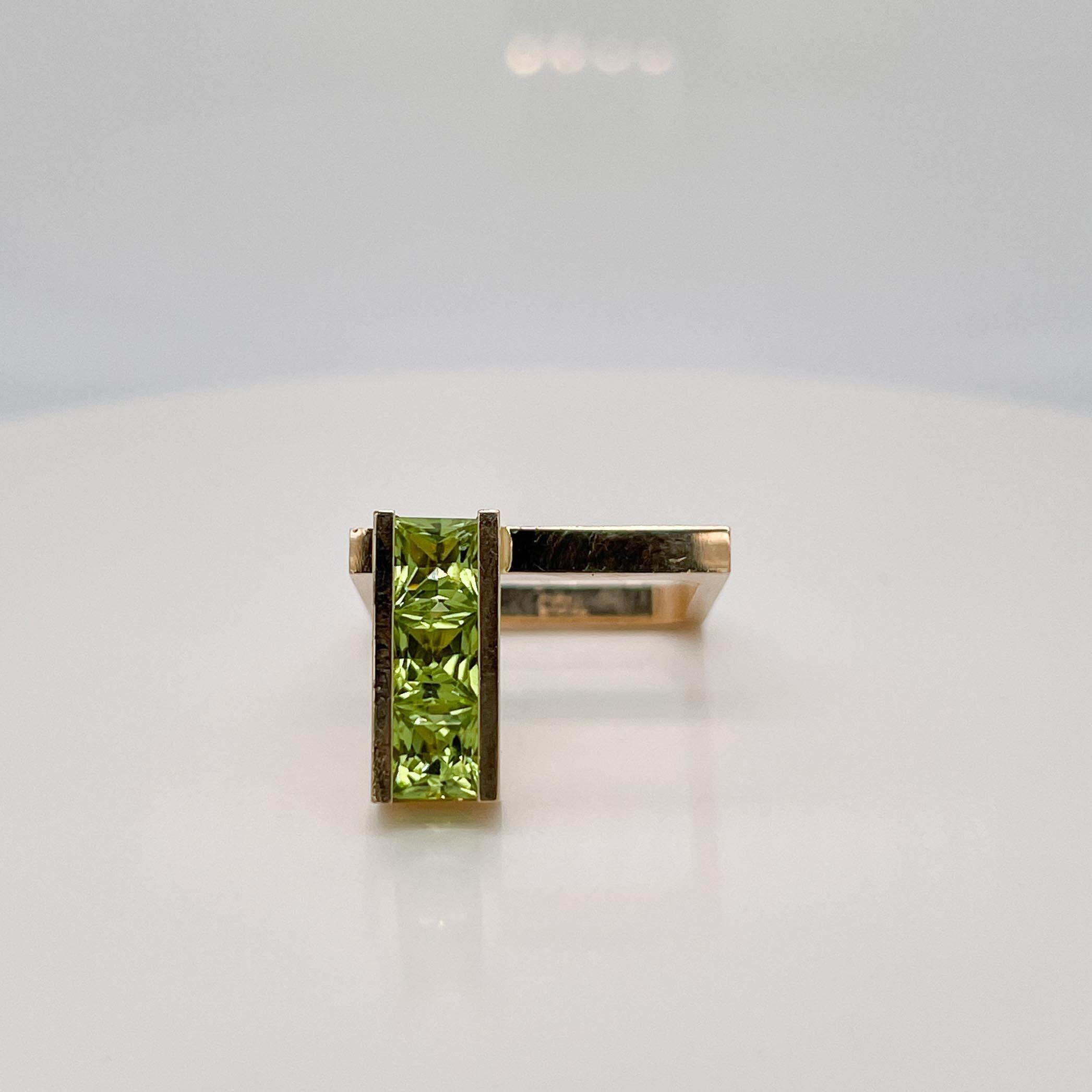 Princess Cut Trisko Signed Modernist 14 Karat Gold & Tourmaline Cocktail Ring For Sale