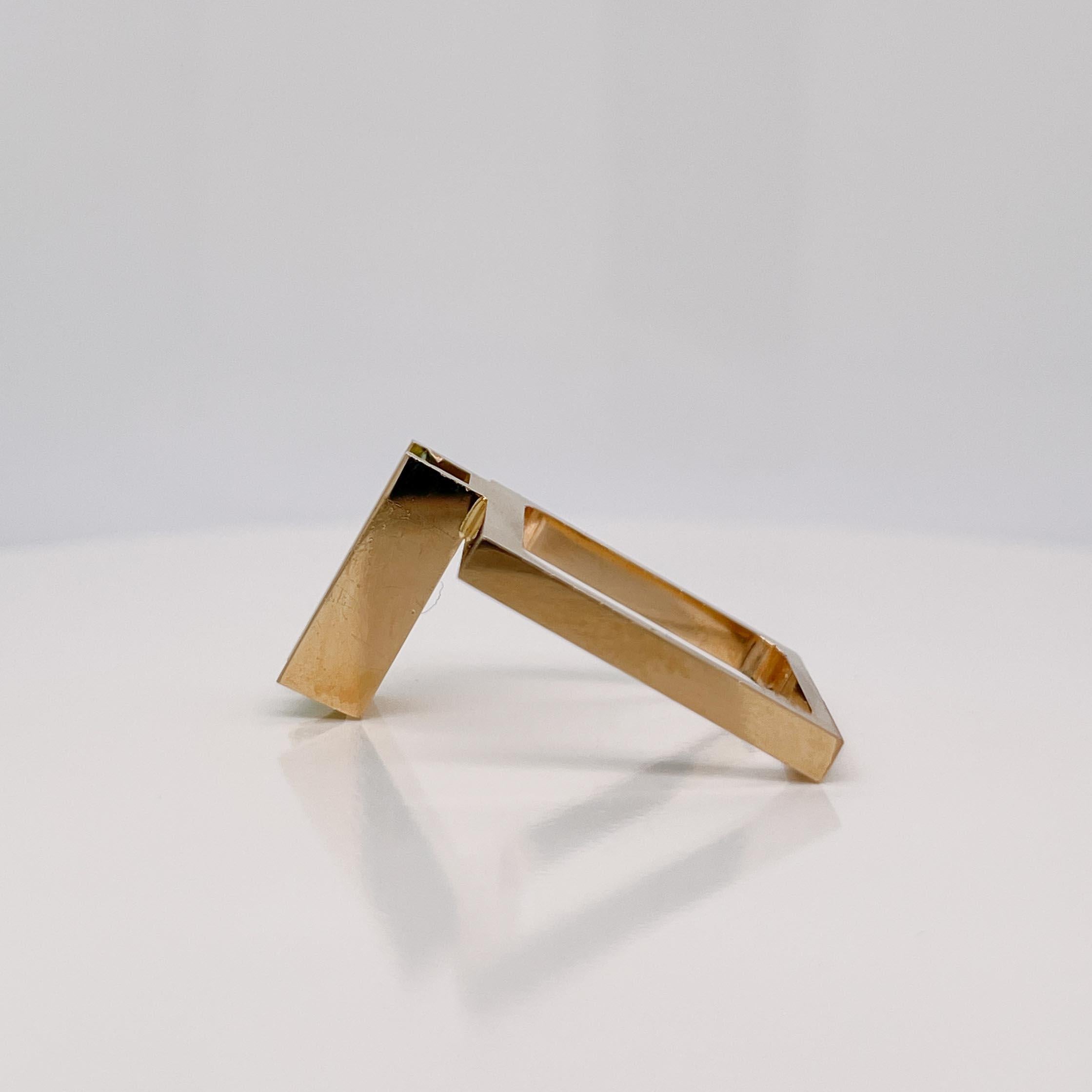 Trisko Signed Modernist 14 Karat Gold & Tourmaline Cocktail Ring For Sale 1