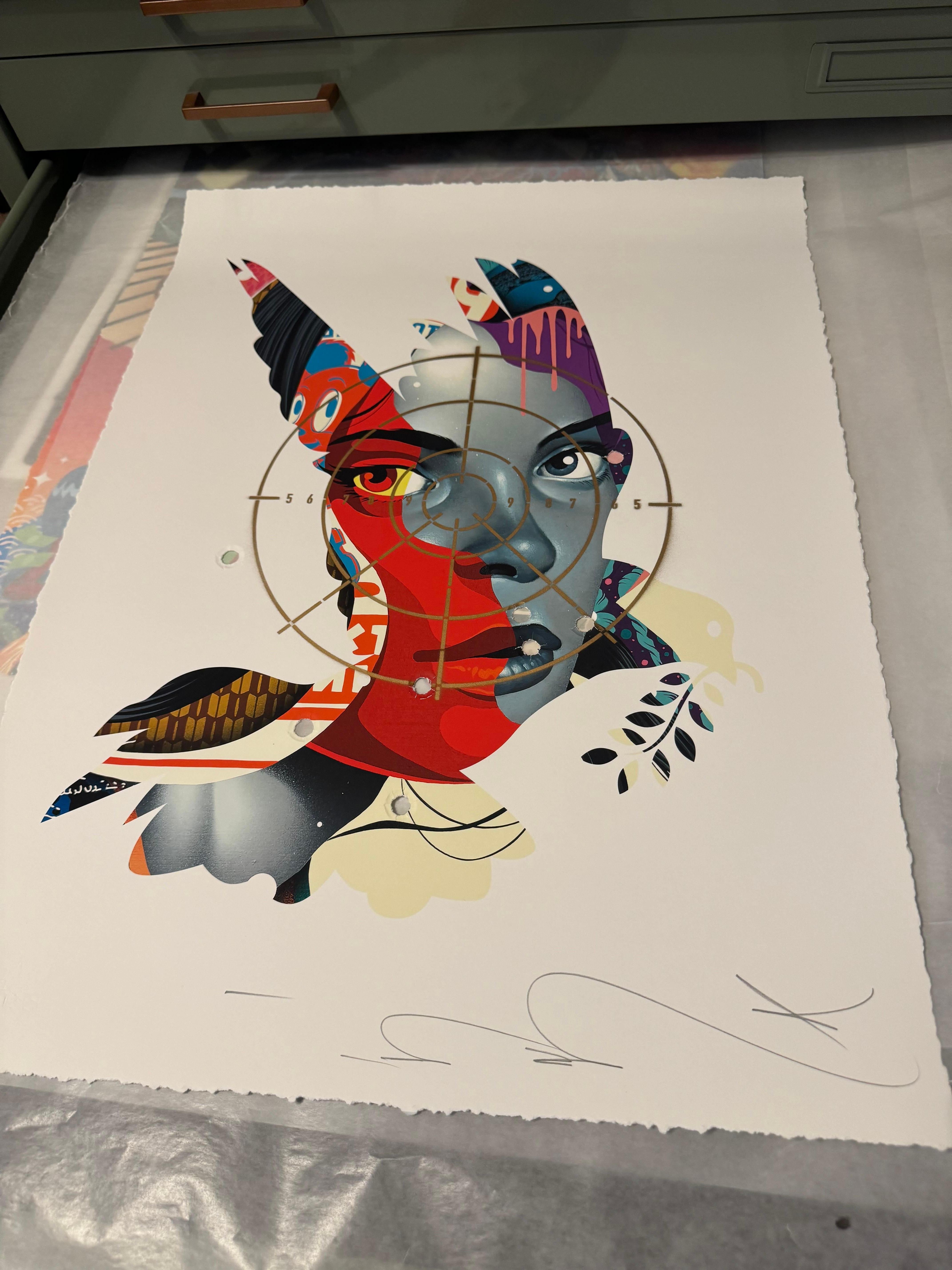 Tristan Eaton Figurative Print - Doves of War #51 Spraypaint Embellished Screenprint Signed and Numbered
