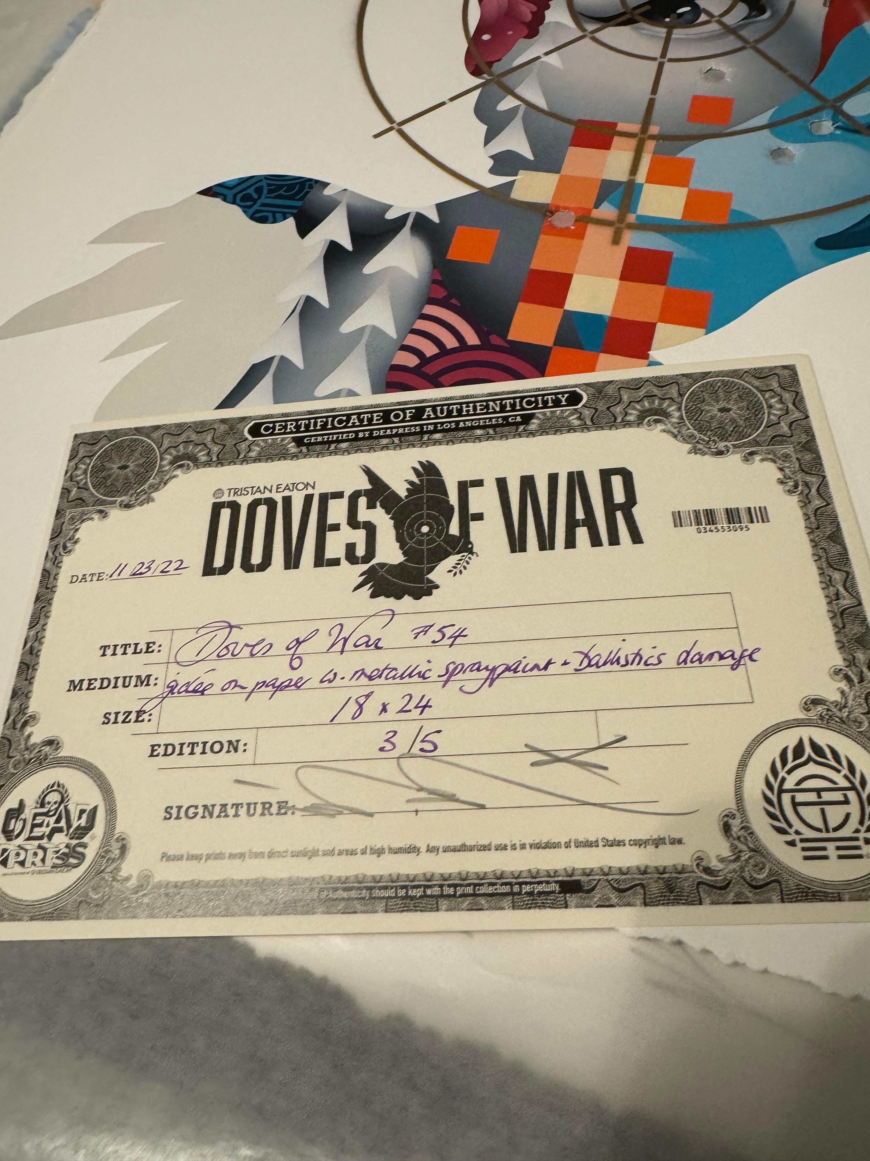 Doves of War #54 Spraypaint Embellished Screenprint Signed and Numbered - Print by Tristan Eaton