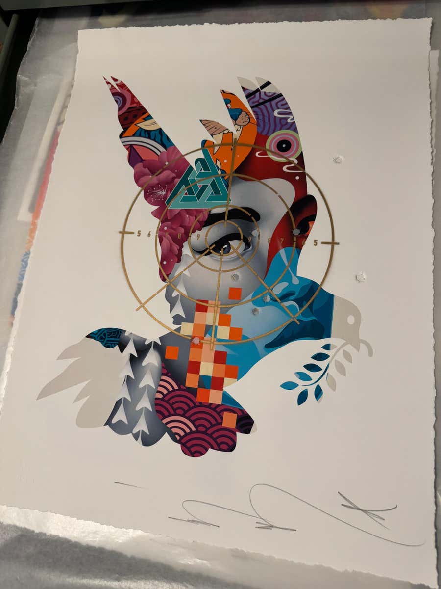 Doves of War #54 Spraypaint Embellished Screenprint Signed and Numbered