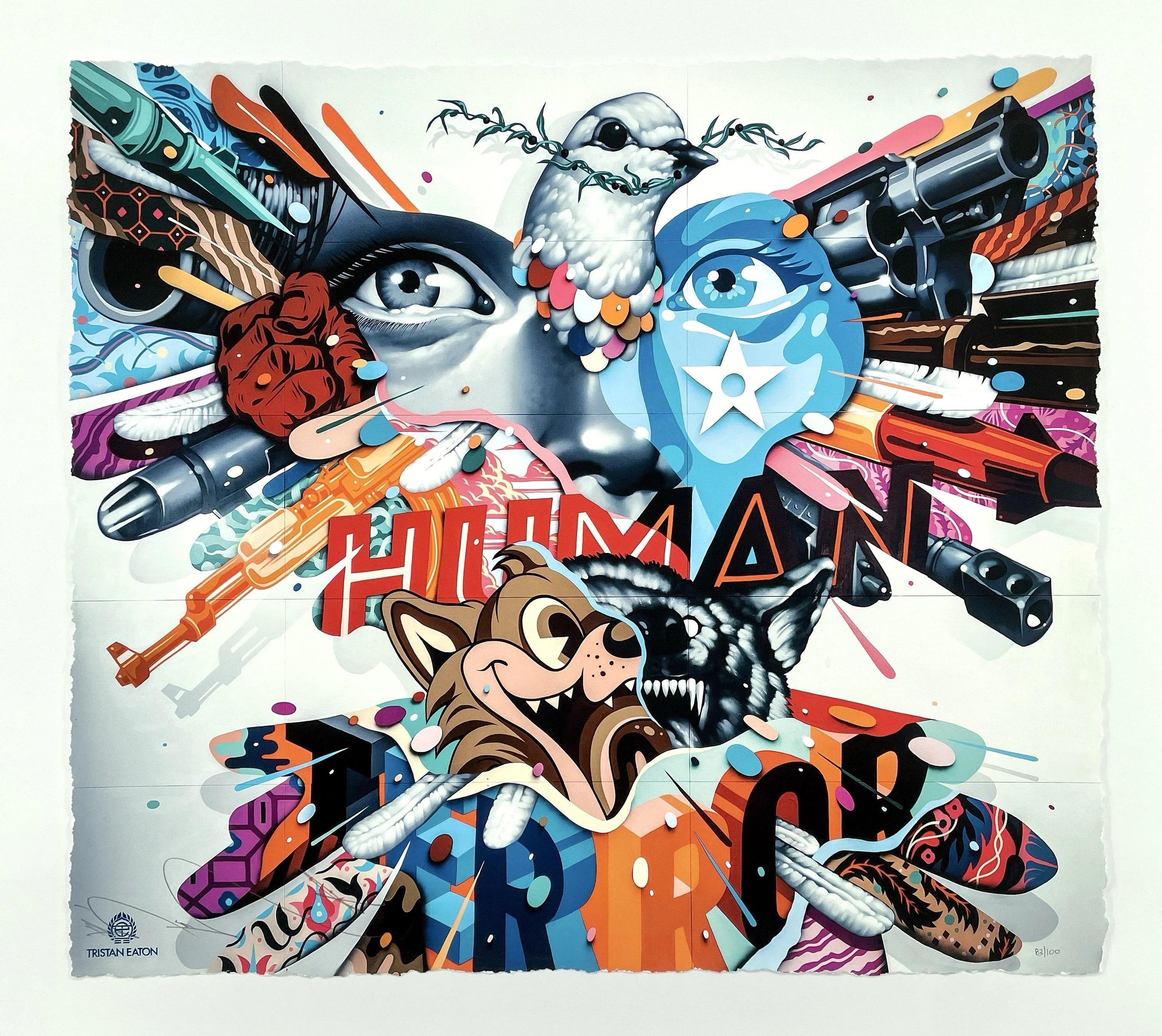 Tristan Eaton Abstract Print - Human Terror Signed and Numbered Giclee Print War and Peace Street Art Graffiti