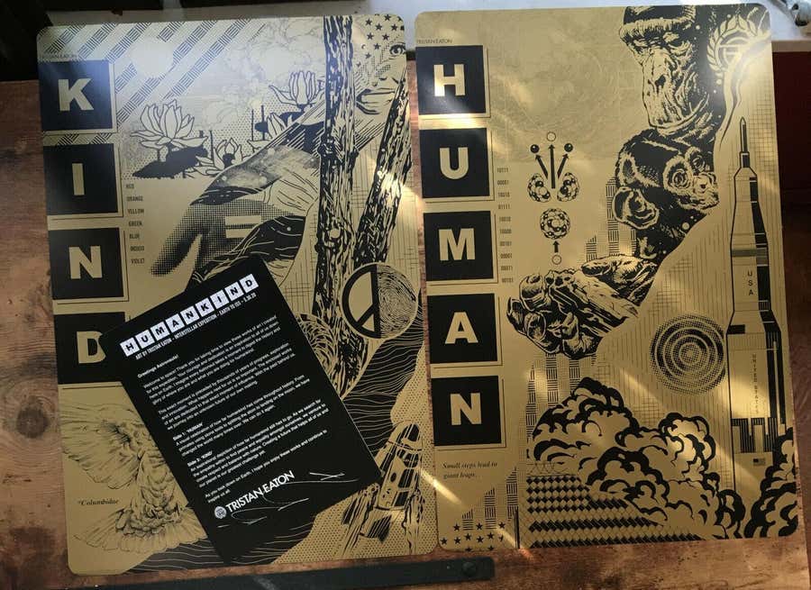 Spacex Gold Foil Diptych Print Set "human" and "kind" on behalf of NASA Dragon