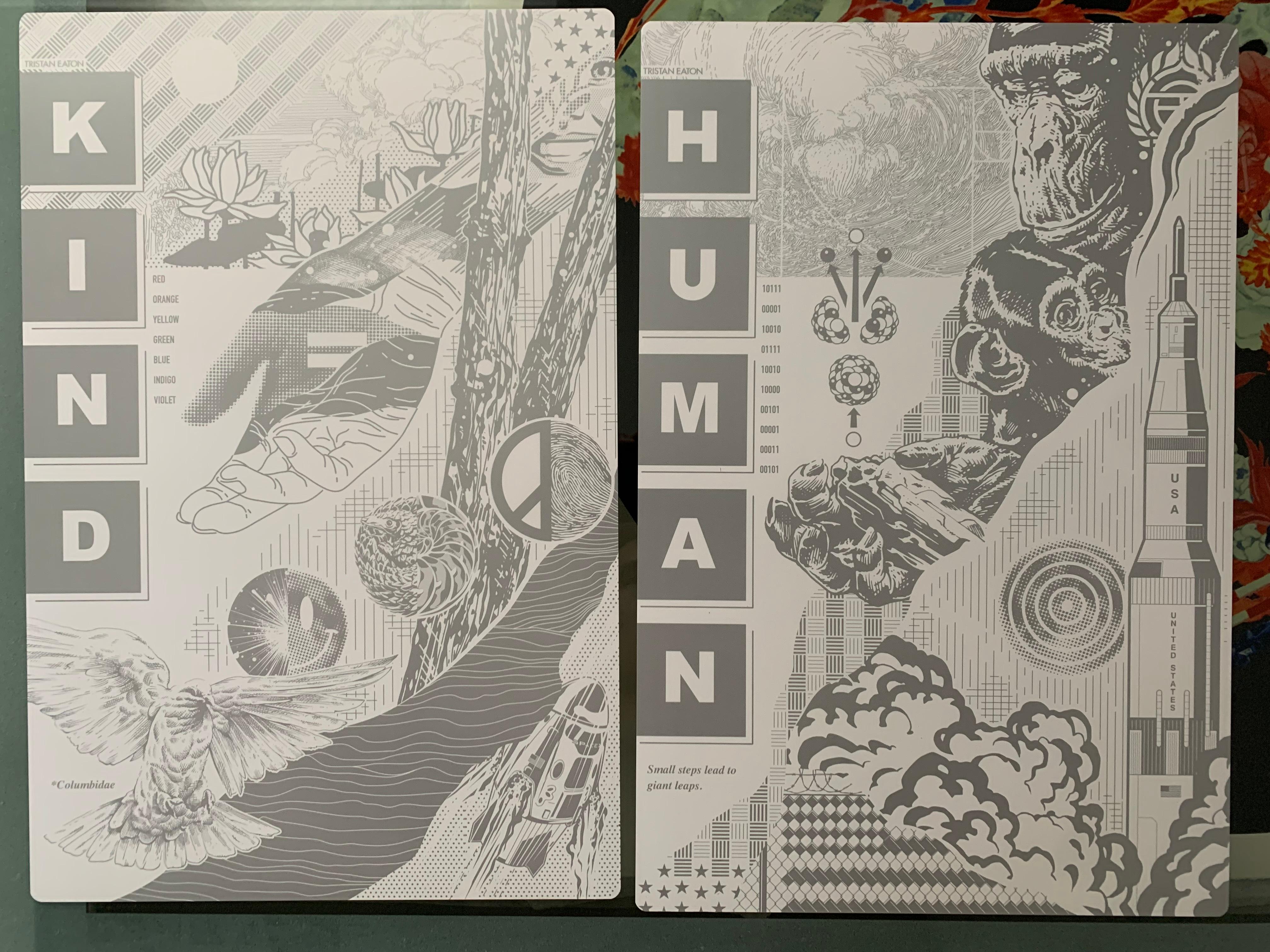 Tristan Eaton Figurative Print - Spacex Silver Foil Diptych Print Set "human" and "kind" on behalf of NASA Dragon