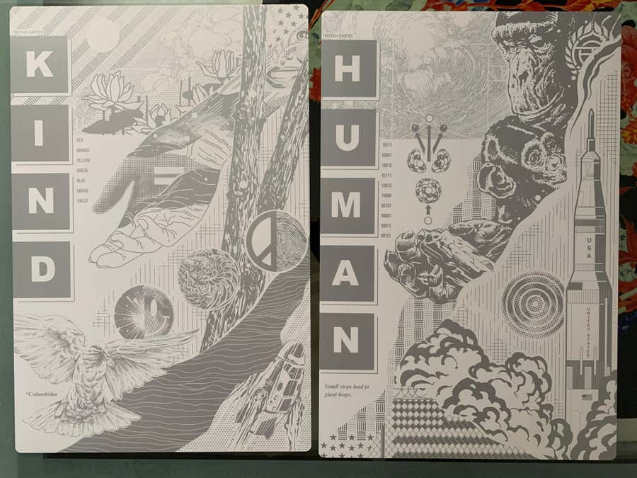 Spacex Silver Foil Diptych Print Set "human" and "kind" on behalf of NASA Dragon