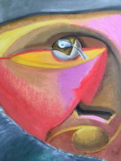 Large Surrealist Portrait, Multi Coloured Oil Painting