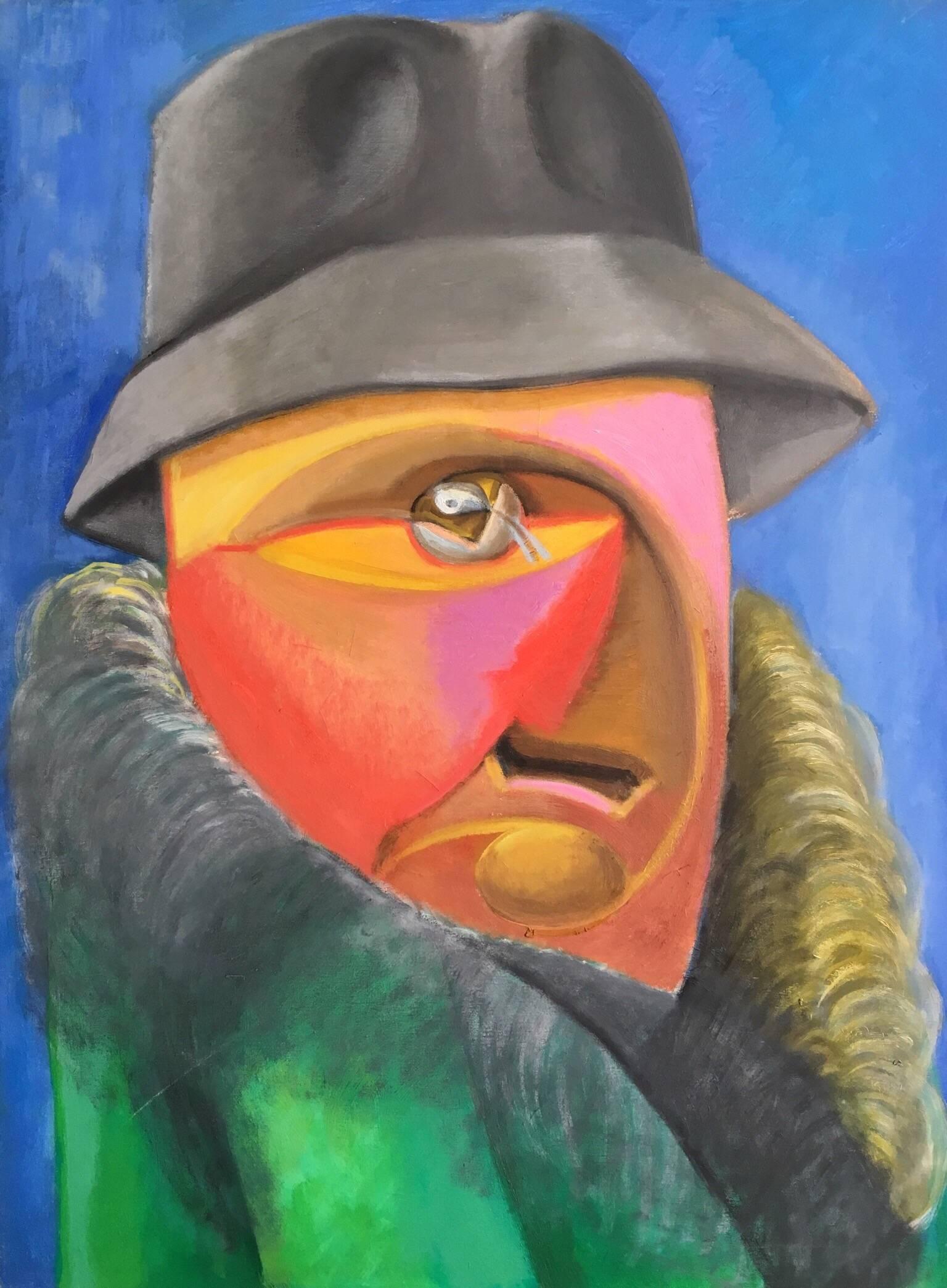 Tristan Fabris Abstract Painting – Großes surrealistisches Porträt:: mehrfarbiges Ölgemälde