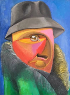 Large Surrealist Portrait, Multi Coloured Oil Painting 