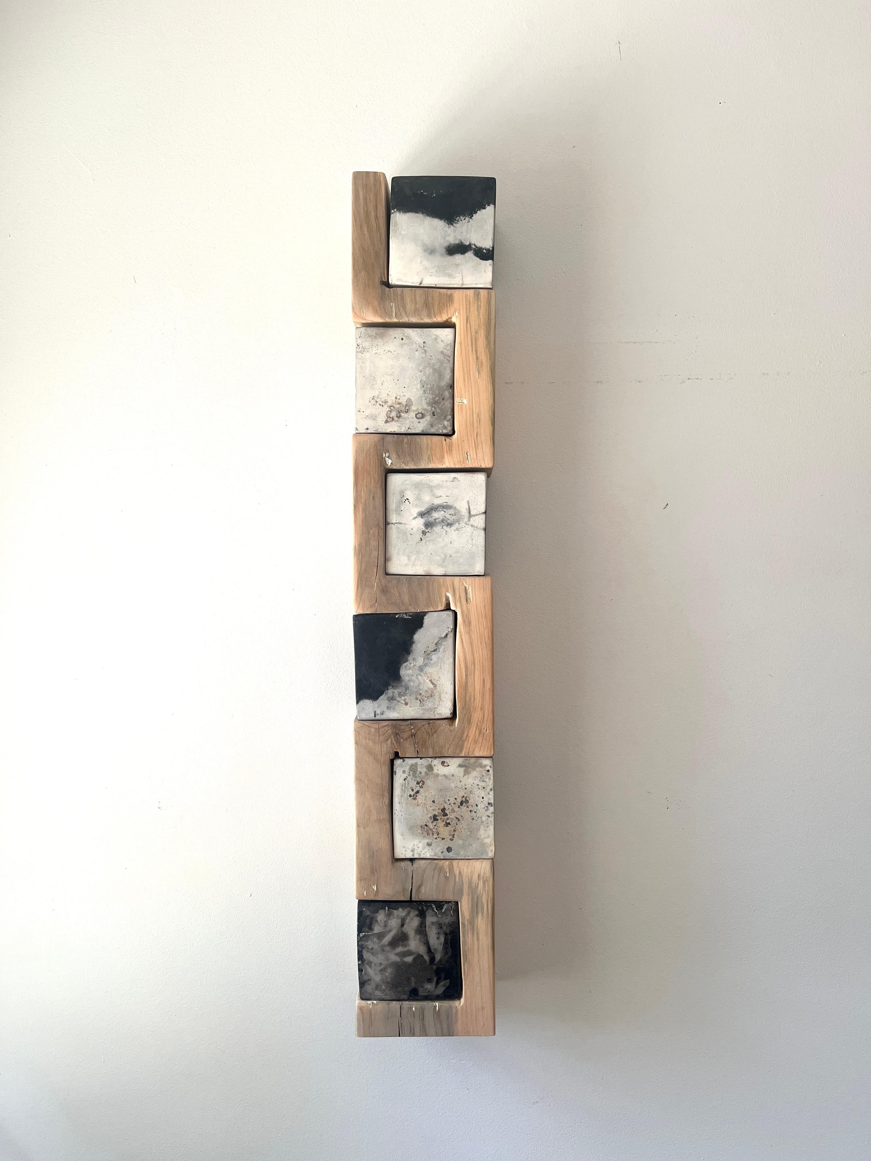 Smokestack Six - Porcelain Cubes Pine Wood Zipzag Shelf Wall Sculpture, 2025
