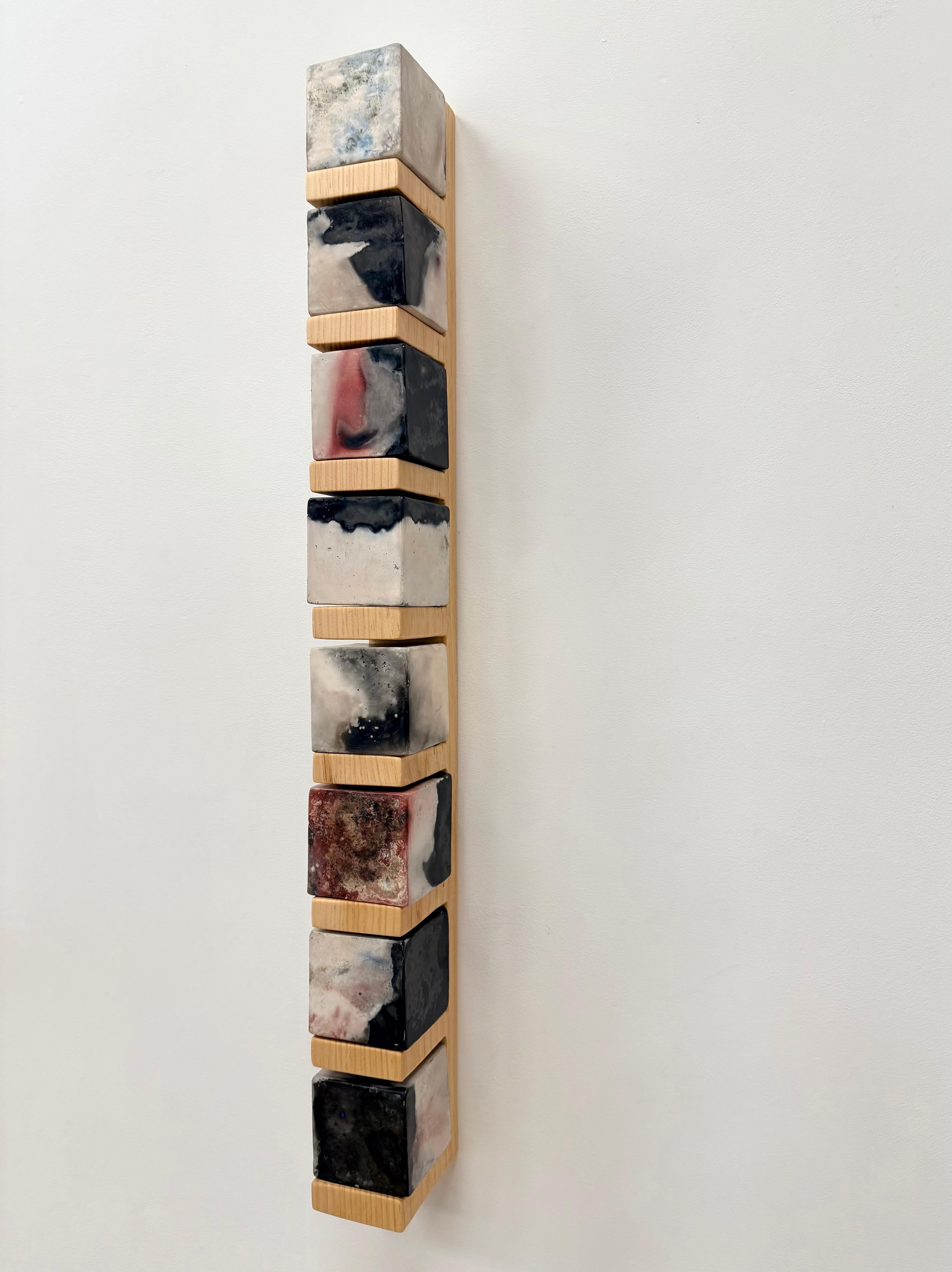 Smokestack Ten - Porcelain Cubes Pine Wood Shelf Wall Sculpture, 2025