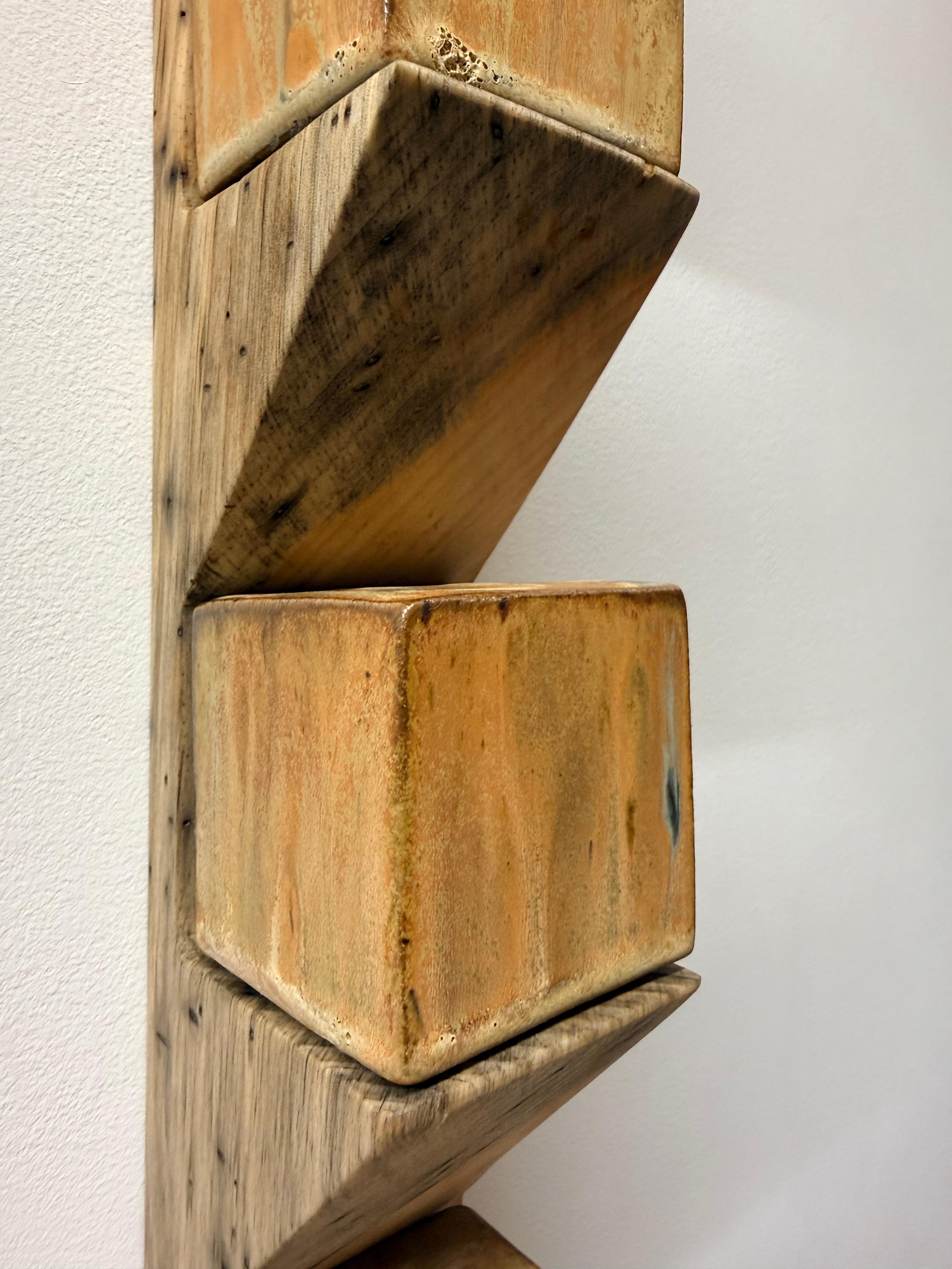 Sodastack Two - Soda Fired Ceramic Cubes Pine Wood Shelf Wall Sculpture, 2025 For Sale 10