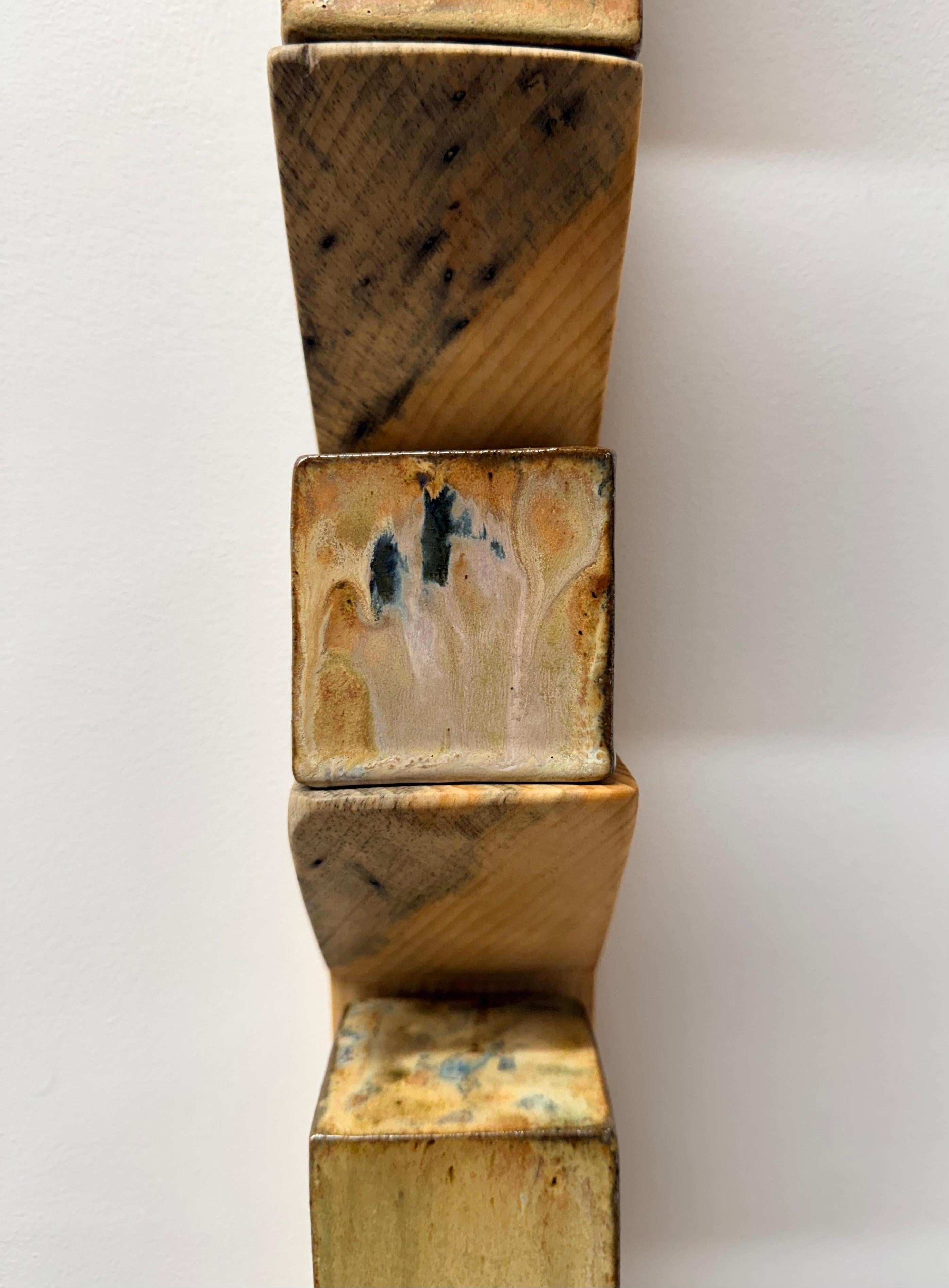 Sodastack Two - Soda Fired Ceramic Cubes Pine Wood Shelf Wall Sculpture, 2025 For Sale 4