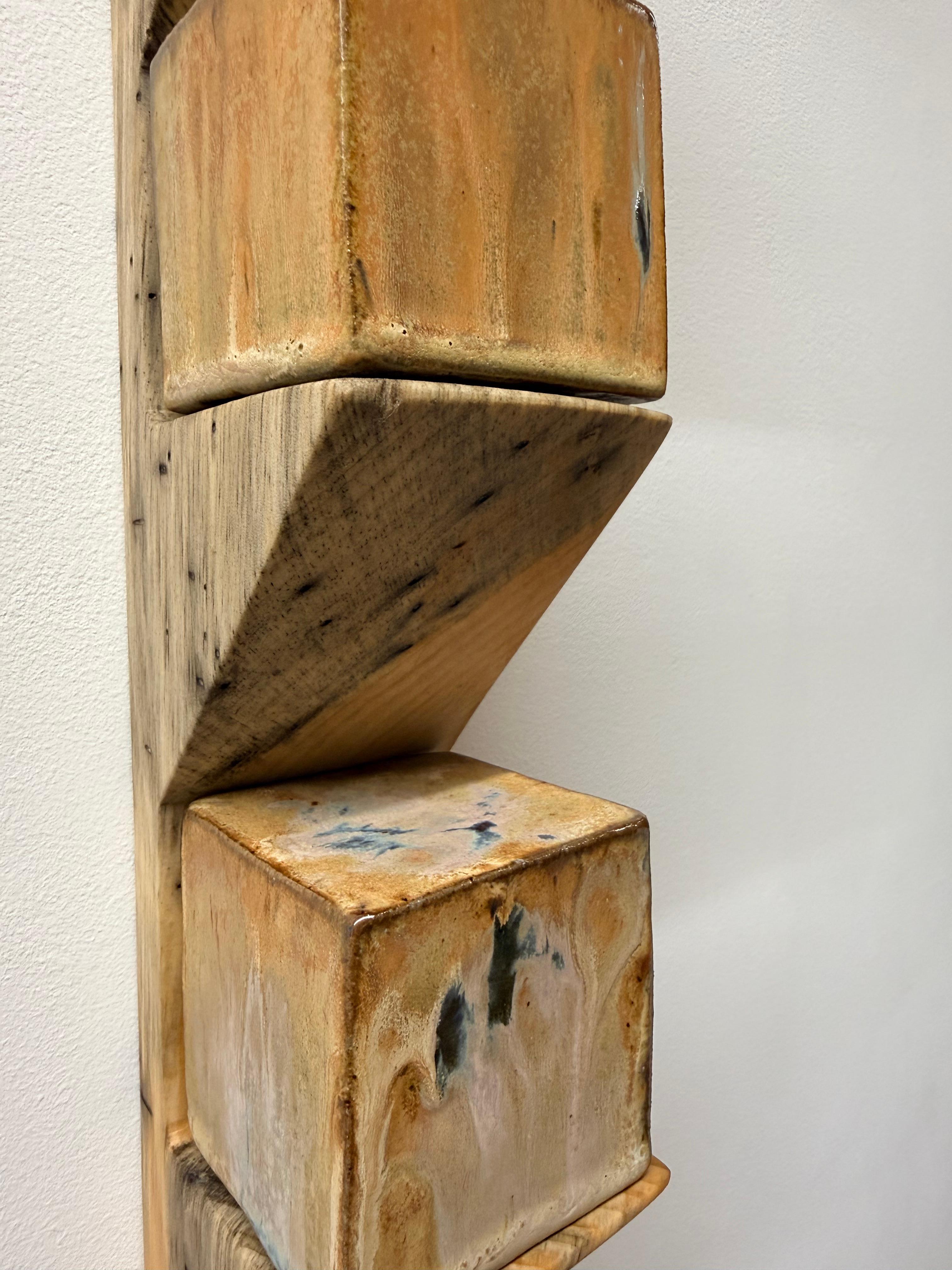 Sodastack Two - Soda Fired Ceramic Cubes Pine Wood Shelf Wall Sculpture, 2025 For Sale 8