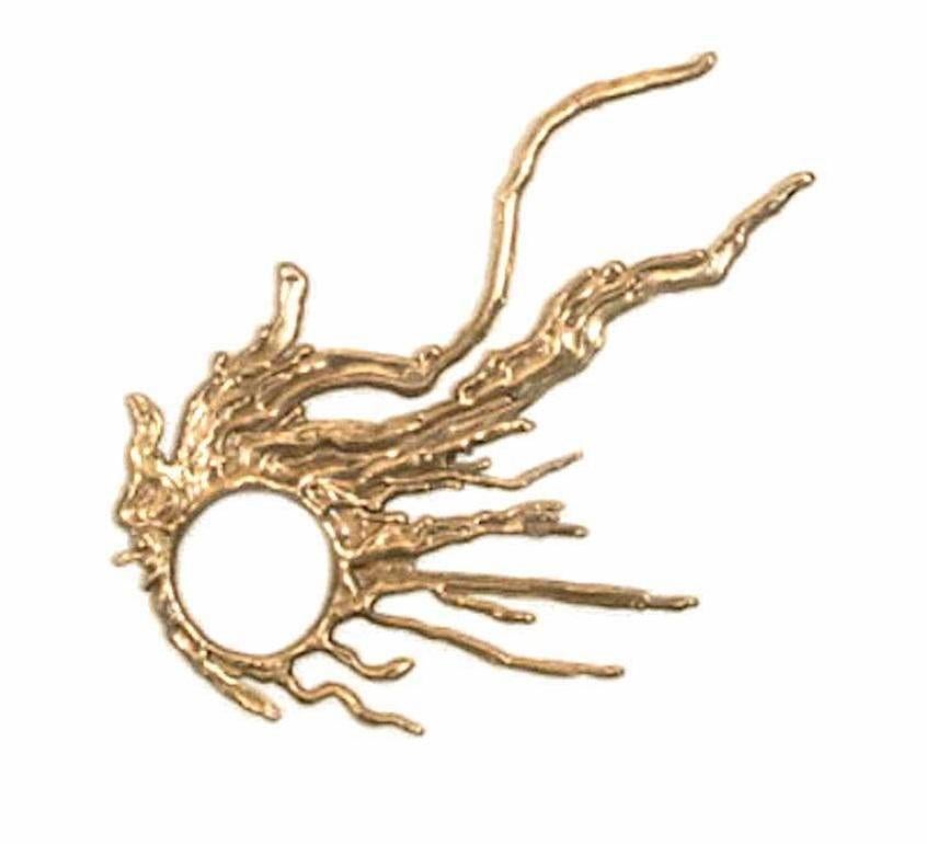 Contemporary bronze wall mount of a stylized celestial sculpture. Triple clear powder coated bronze wall mount. (