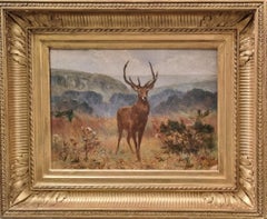 Hunt French painting LACROIX Deer portrait Landscape 19th