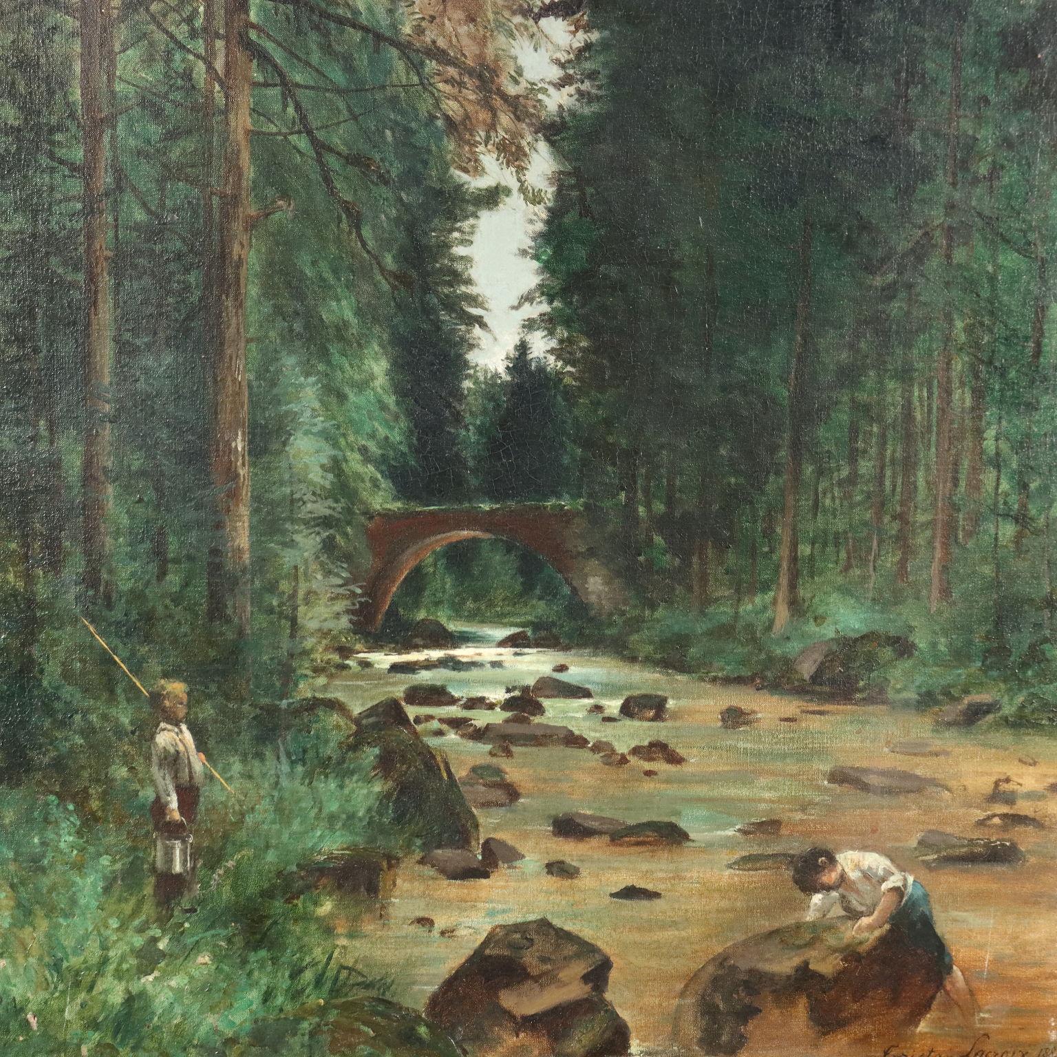 Woodland Landscape with Figures 1883 - Other Art Style Painting by Tristan Lacroix