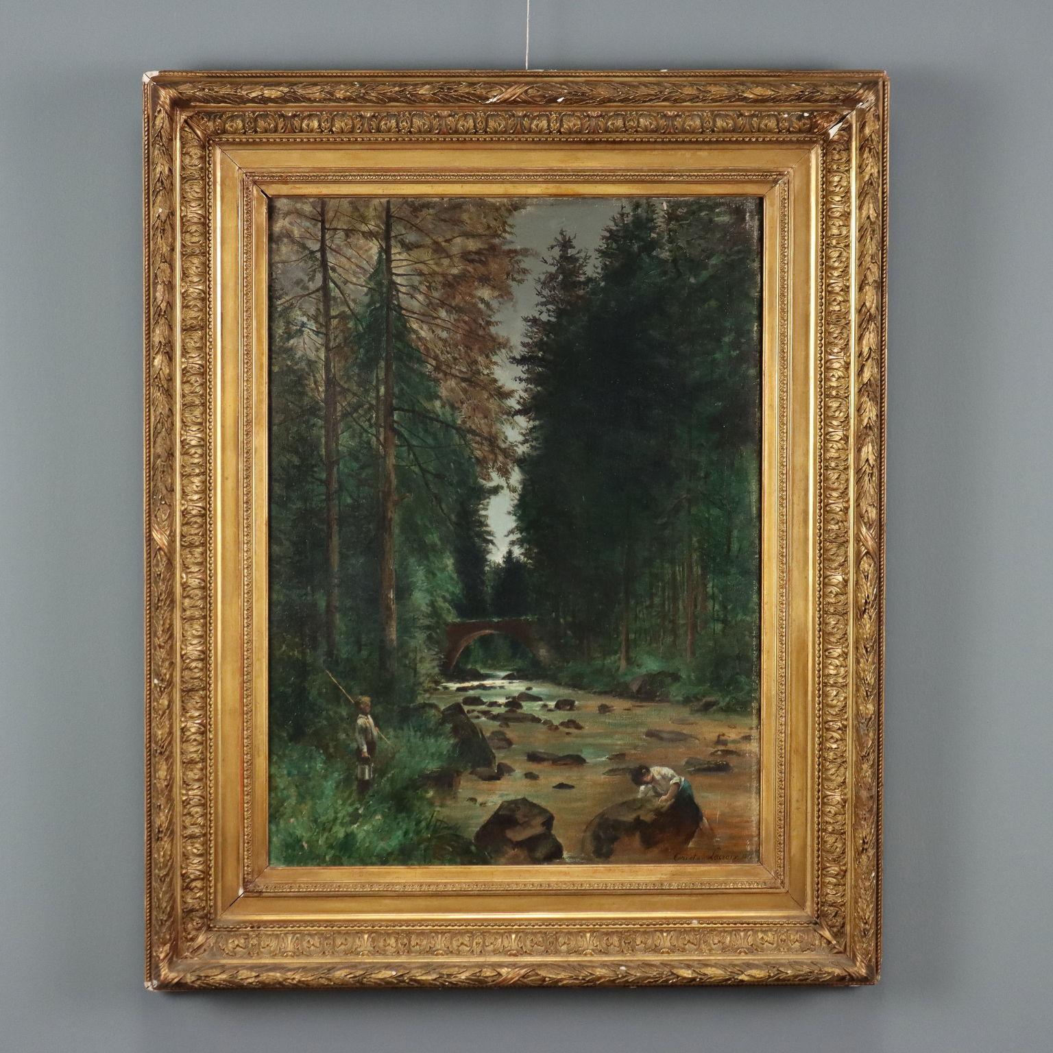Tristan Lacroix Landscape Painting - Woodland Landscape with Figures 1883