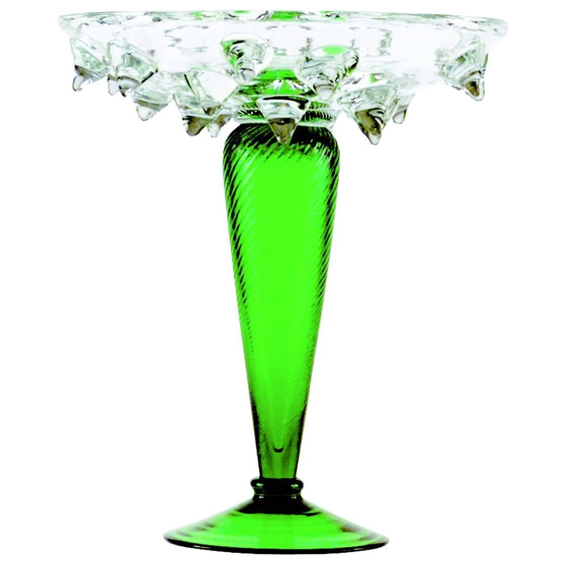 Tristano Medium Glass Fruit Stand with Green Base by Borek Sipek for Driade For Sale