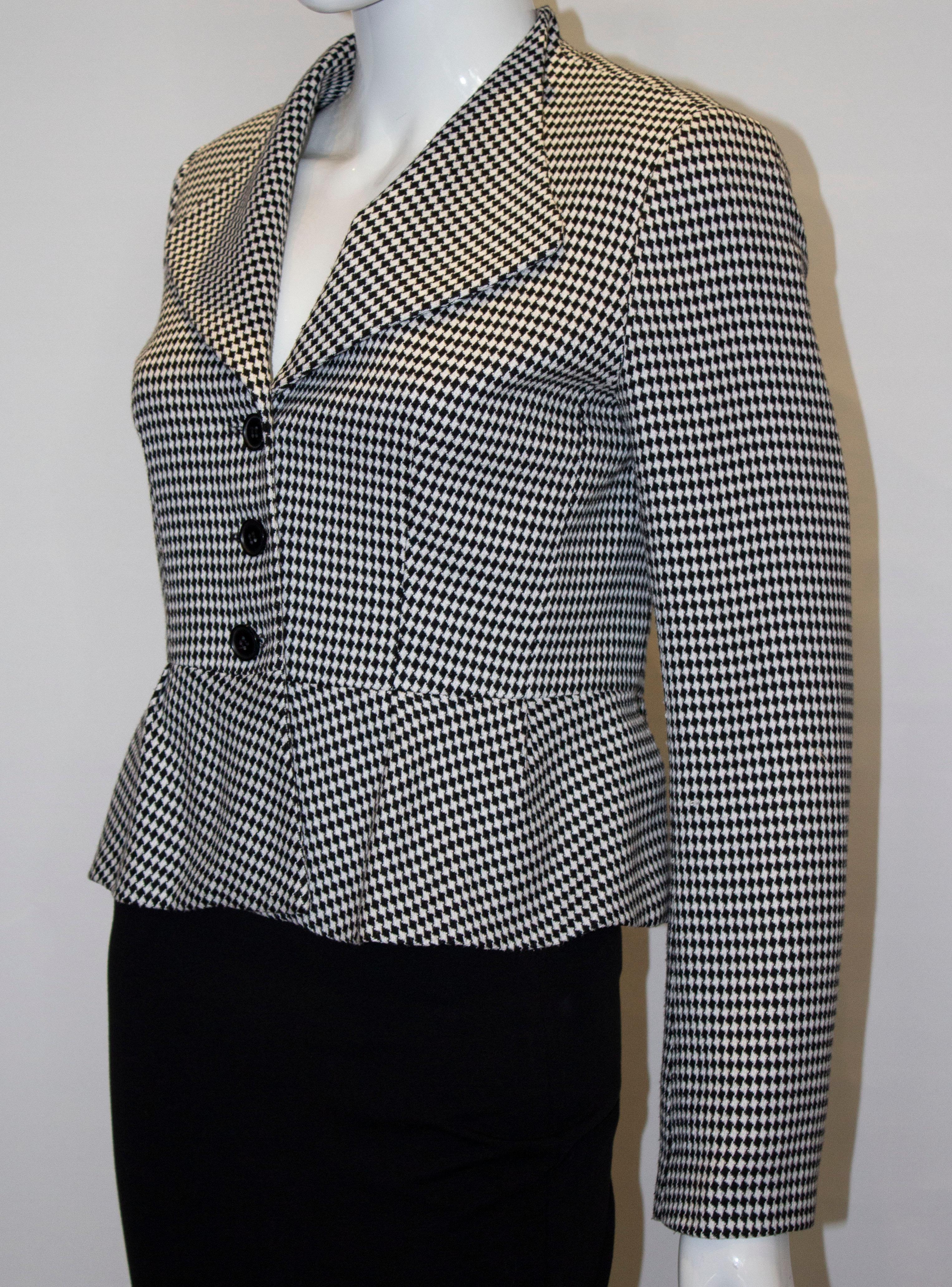 Gray Tristar of Canada Black and White Fitted Jacket with Peplum For Sale