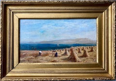 Antique British 19th century Mediterranean landscape painting of a Hay Harvest Monet
