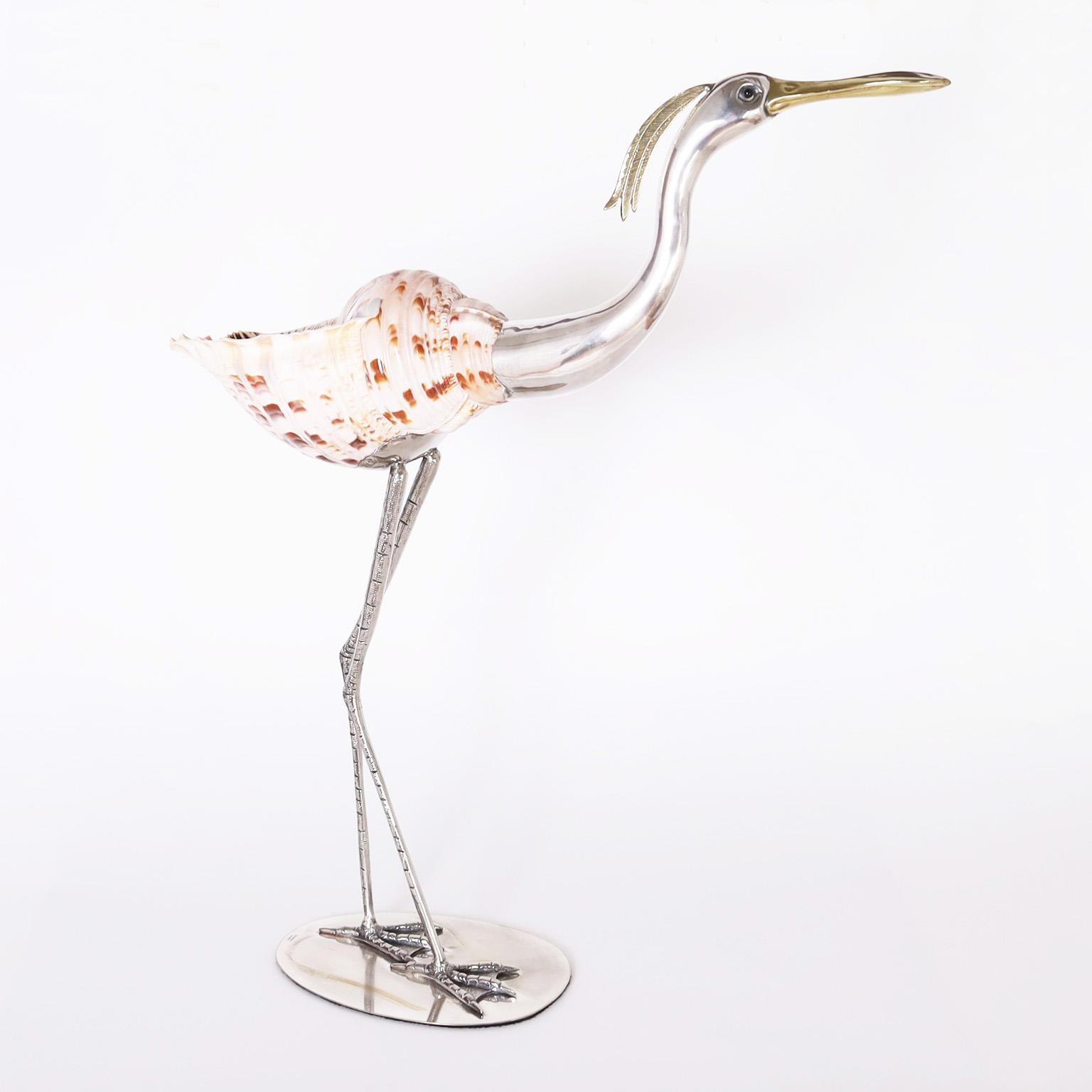 Mid-Century Modern Triton Shell Bird Sculpture For Sale