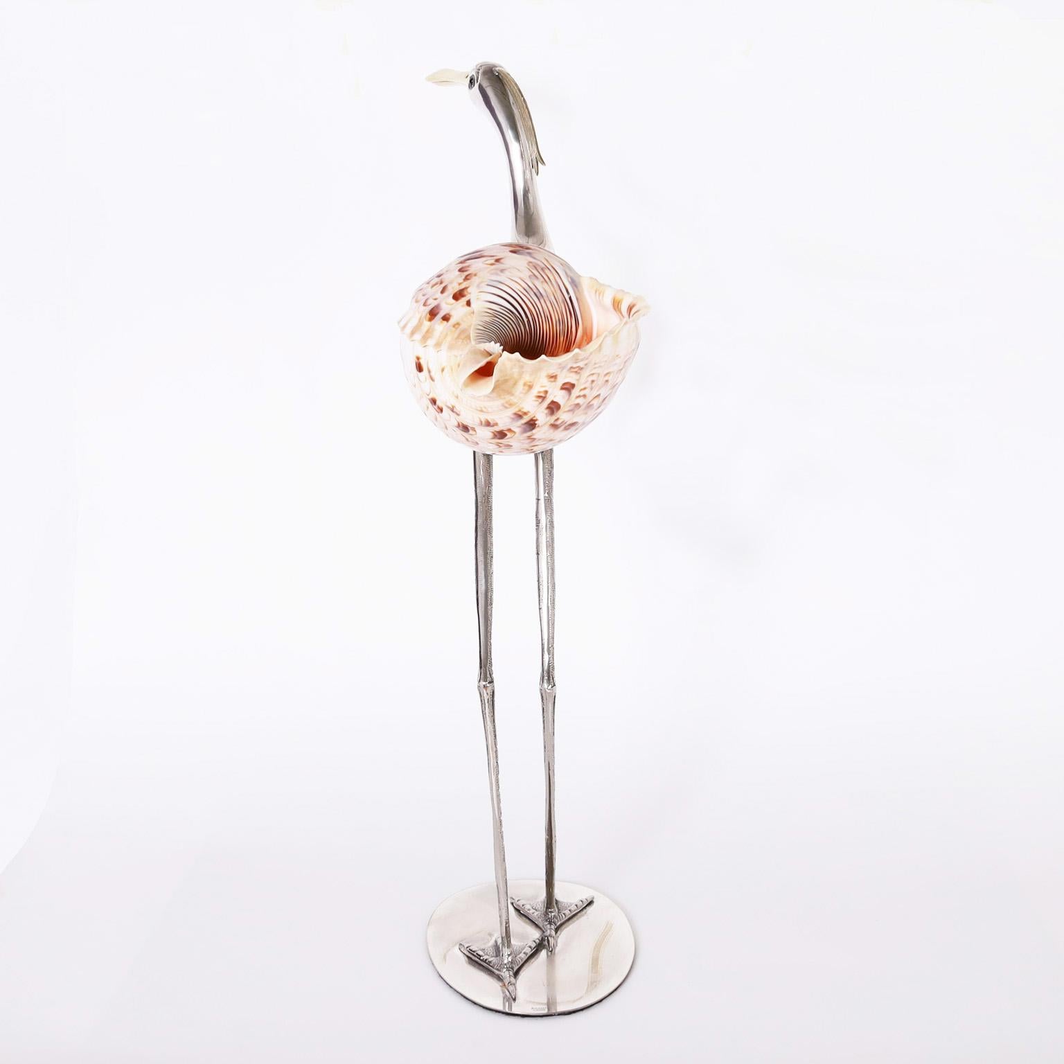 Italian Triton Shell Bird Sculpture For Sale