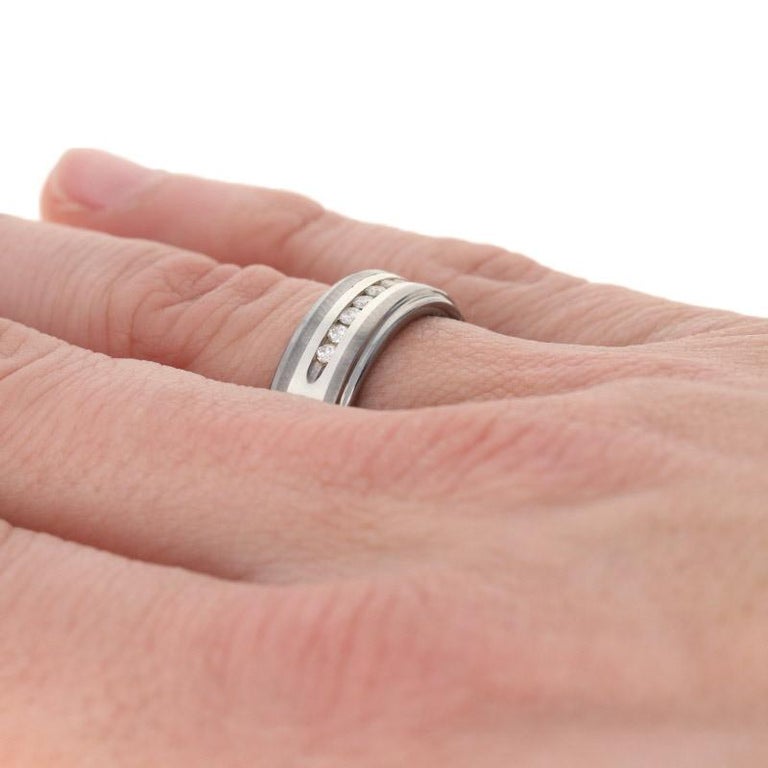Customizable Triton Tungsten Carbide and Silver Diamond Wedding Band
