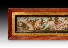 Tritoni che difendono le Nereidi. Olio su vetro (retro). Forse una scuola italiana...