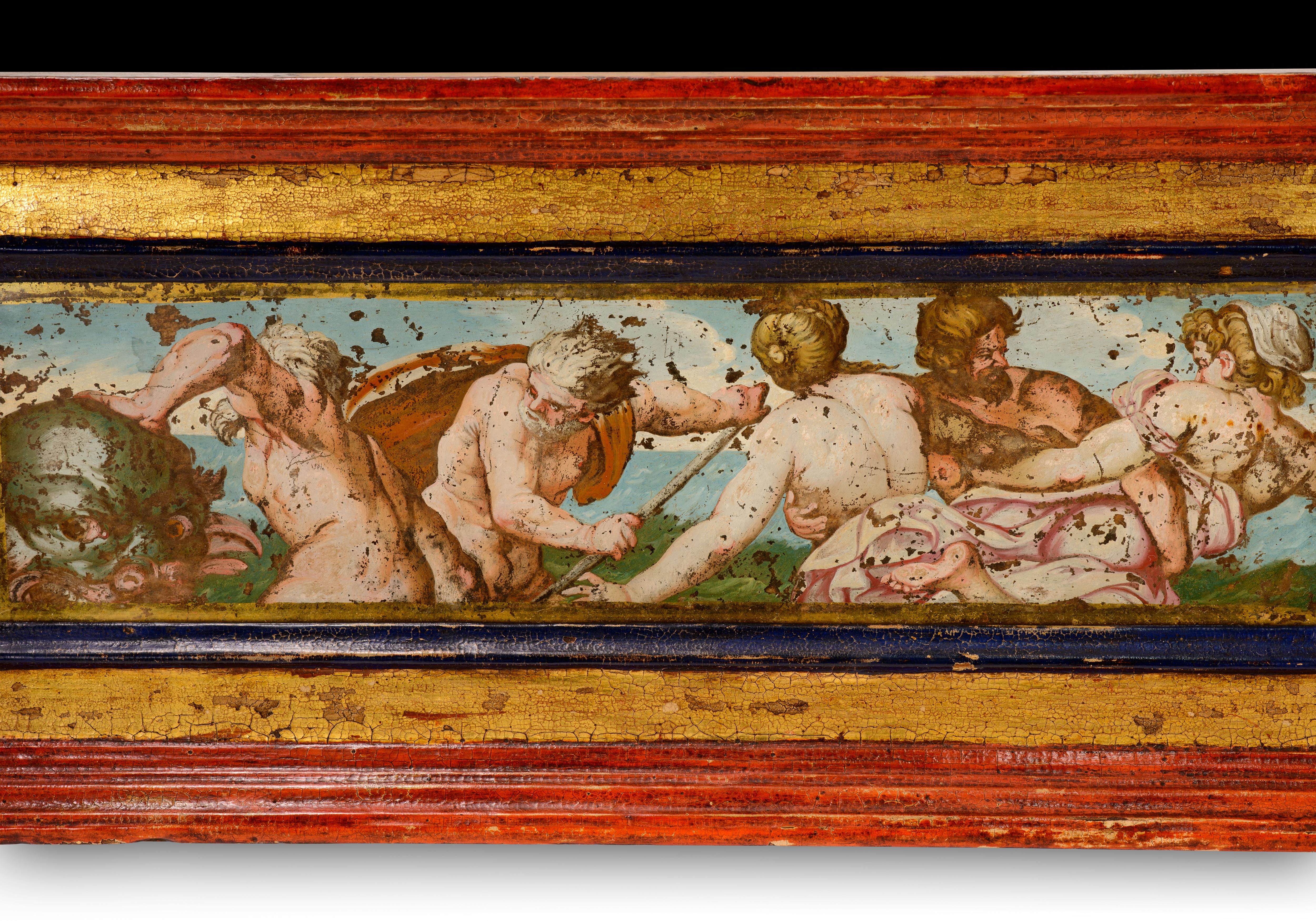 European Tritons defending Nereids. Oil on glass (reverse). Possibly Italian school... For Sale