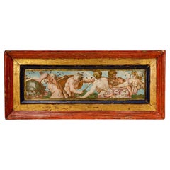 Tritons defending Nereids. Oil on glass (reverse). Possibly Italian school...