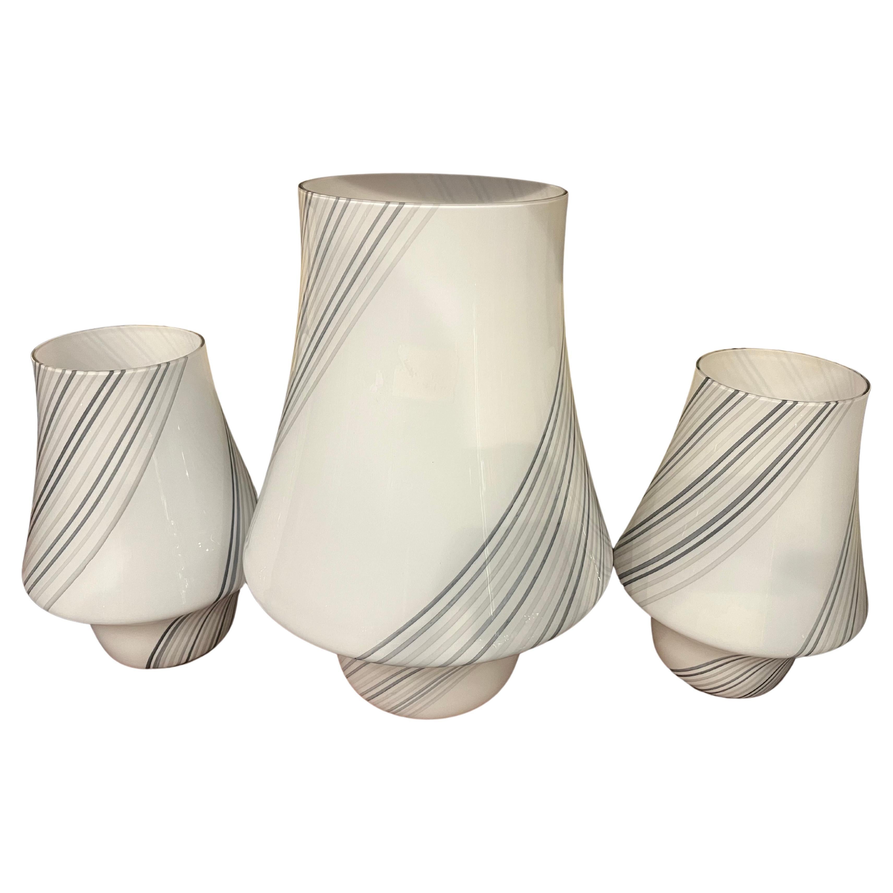 Triptych 2 Abat-Jour plus Vintage Murano Glass Dresser Lamp 1970s For Sale