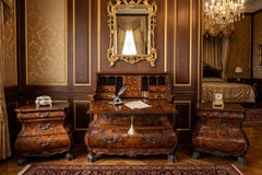 Dutch Baroque Triptych 1920s - Inlaid Flap and Pair of Nightstands