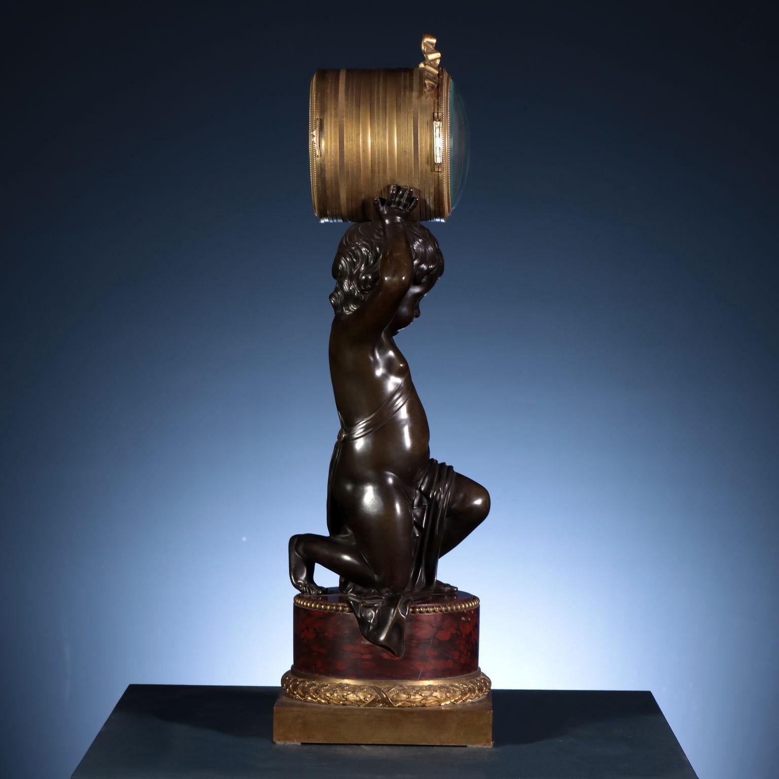 Bronze Trittico con Orologio e Coppia di Candelabri, Etienne Lenoir Henry Dasson attrib For Sale