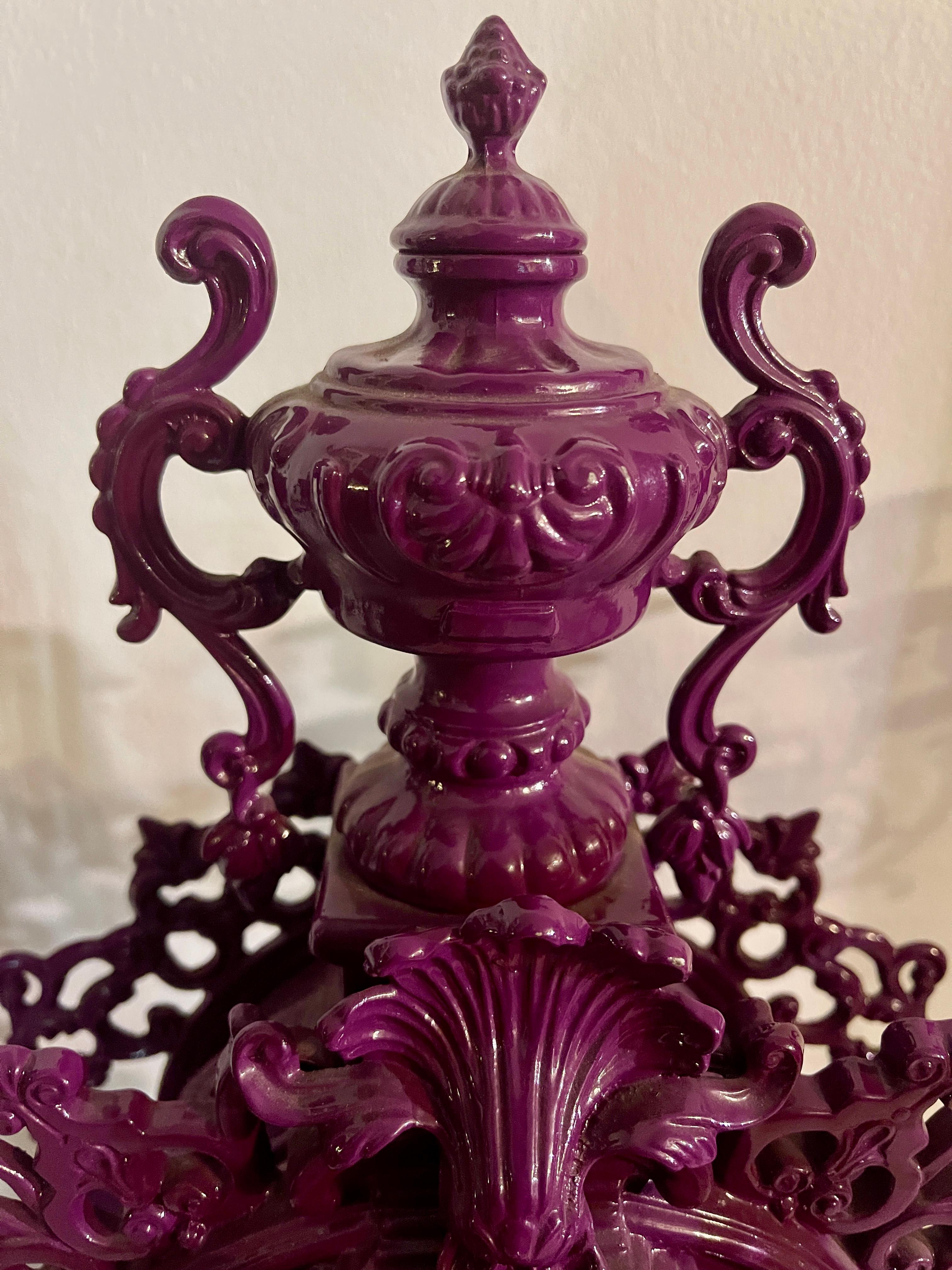 Triptych of purple candelabra with mechanical clock in 1990s baroque style For Sale 4
