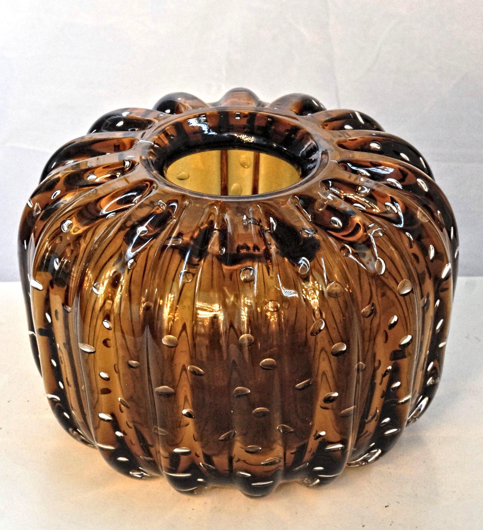Trittico, Ribbed Baloton Amber Saguaro Shaped Vases, Barovier, Murano 3
