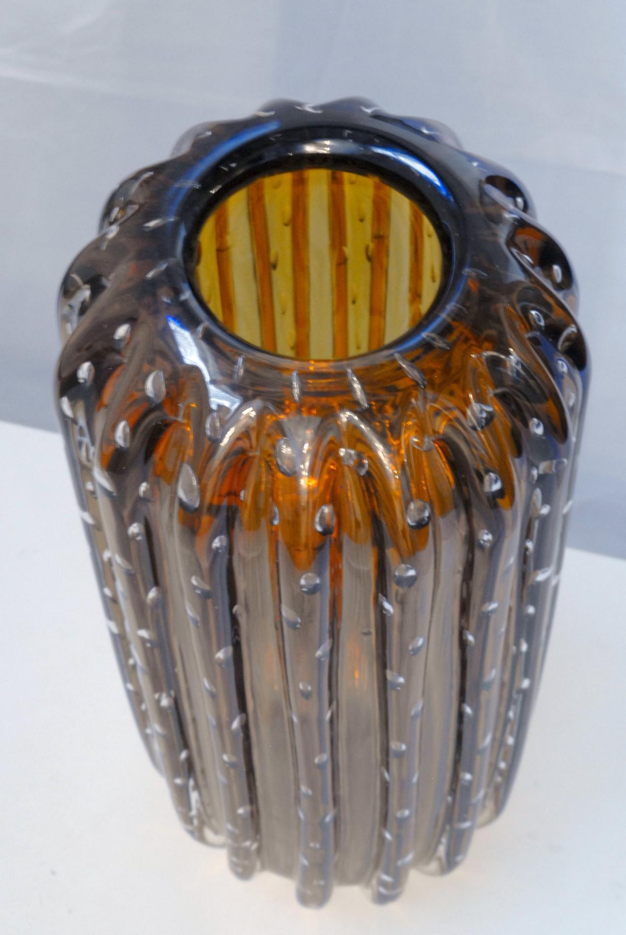 Trittico, Ribbed Baloton Amber Saguaro Shaped Vases, Barovier, Murano 5