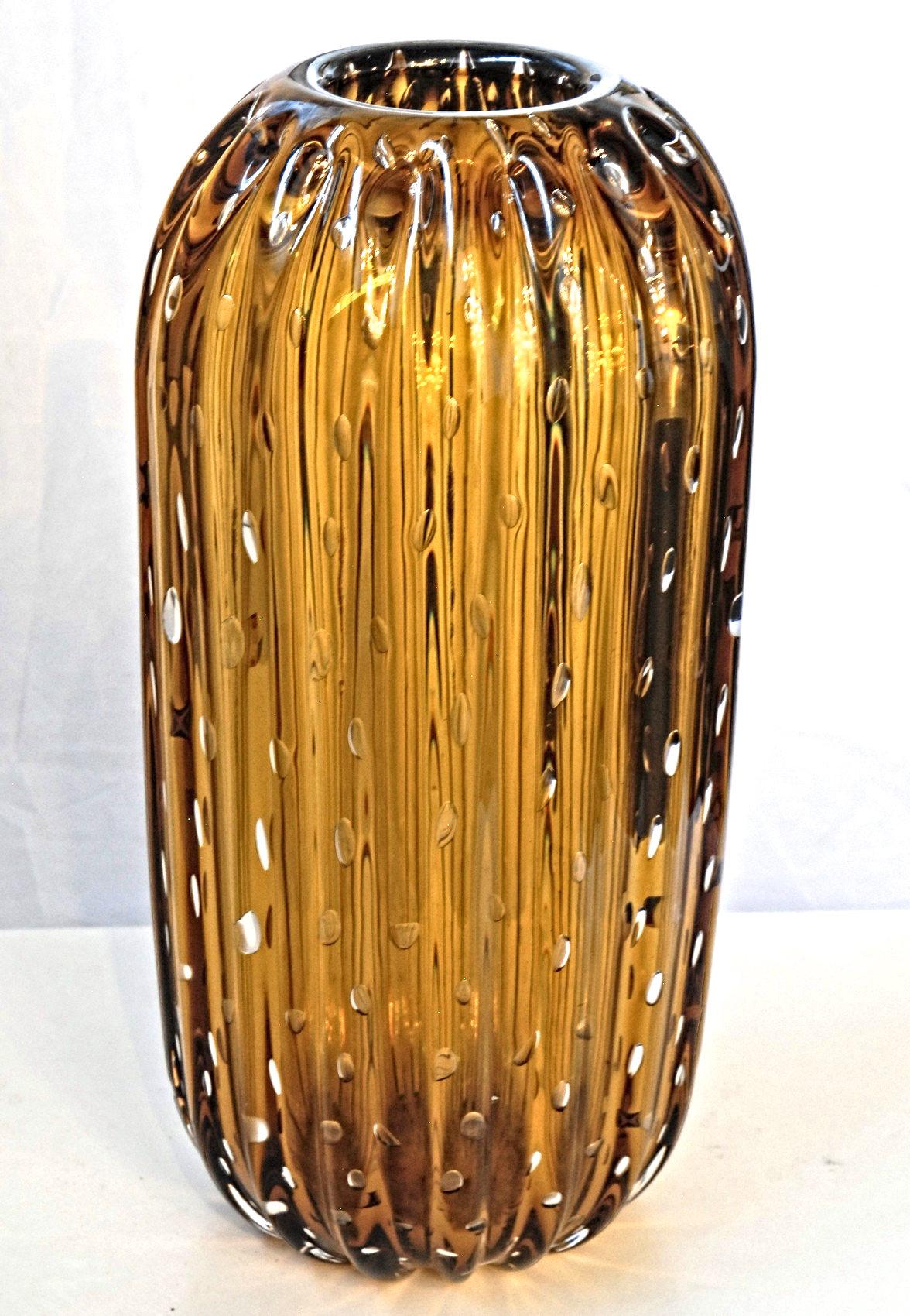 Trittico, Ribbed Baloton Amber Saguaro Shaped Vases, Barovier, Murano 6