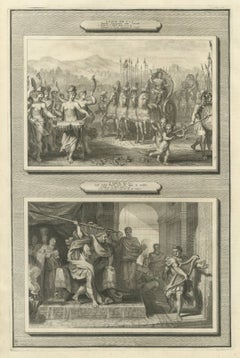 Triumph of David and Saul Hurls His Spear at David, Mortier Bible circa 1700