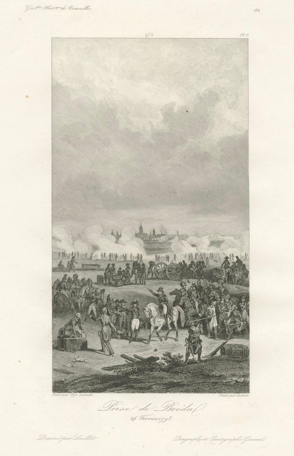 Title: Prise de Breda, 24 Février 1793, from Galerie Historique de Versailles  

Description: This finely engraved print depicts the French forces capturing Breda on February 24, 1795, during the French Revolutionary Wars. The scene features