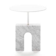 “Triumph Side Table” White Carrara Marble Minimalist Side Table by Aparentment