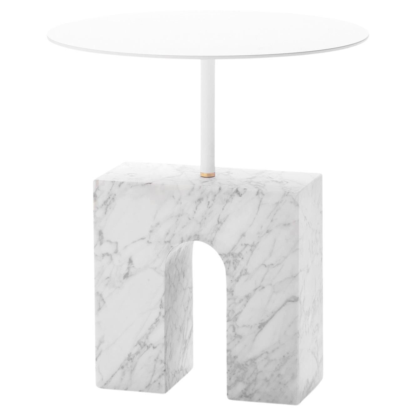 “Triumph Side Table” Minimalist Carrara Marble Side Table by Aparentment