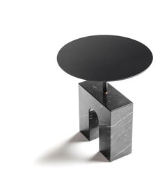 “Triumph Side Table” Black Marquina Marble Minimalist Side Table by Aparentment