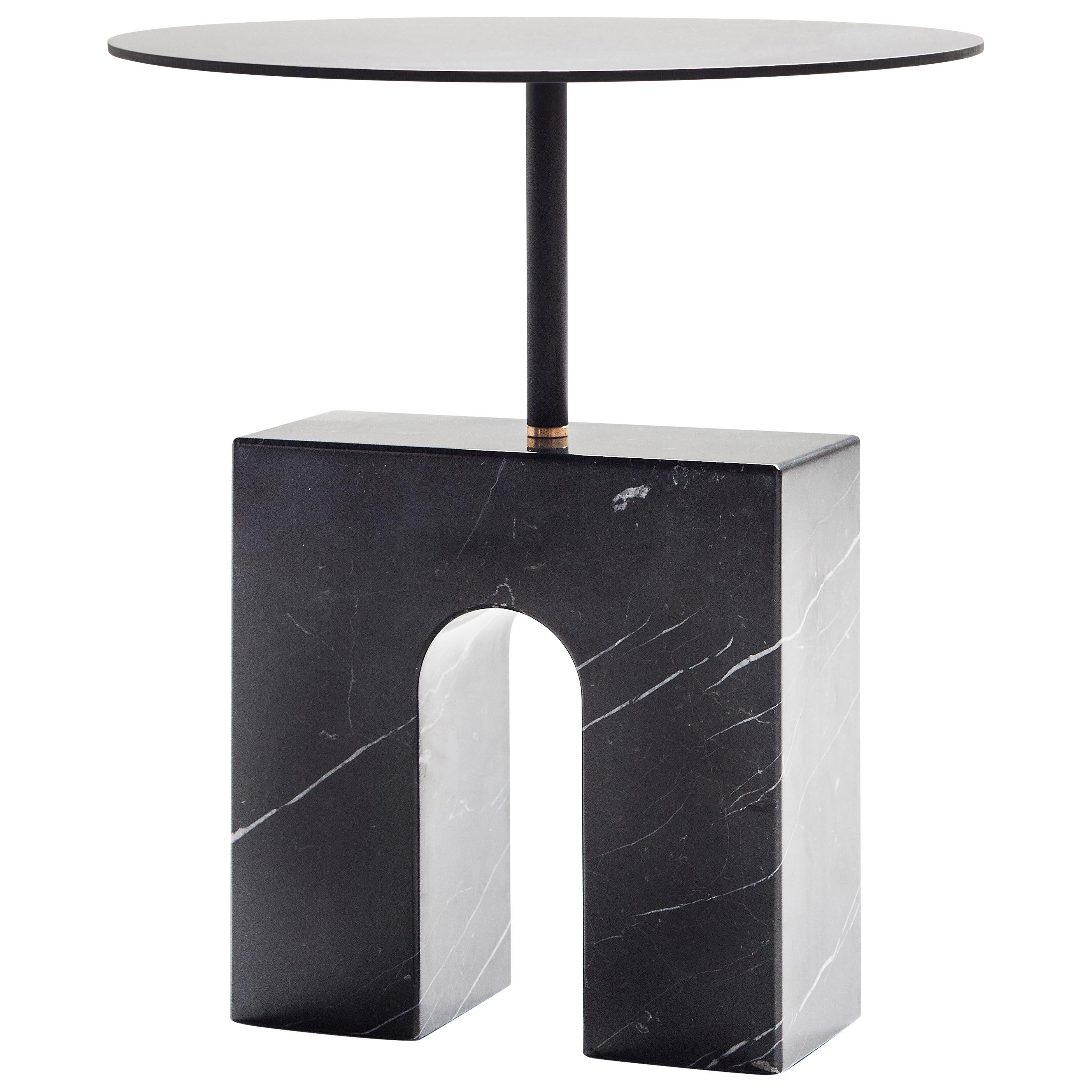 “Triumph Side Table” Minimalist Marquina Marble Side Table by Aparentment