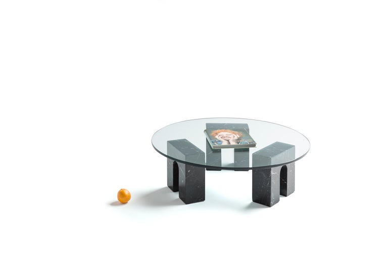 “Arch Table” Minimalist Carrara Marble and Glass Coffee Table by Aparentment In New Condition For Sale In Terrassa, Catalonia
